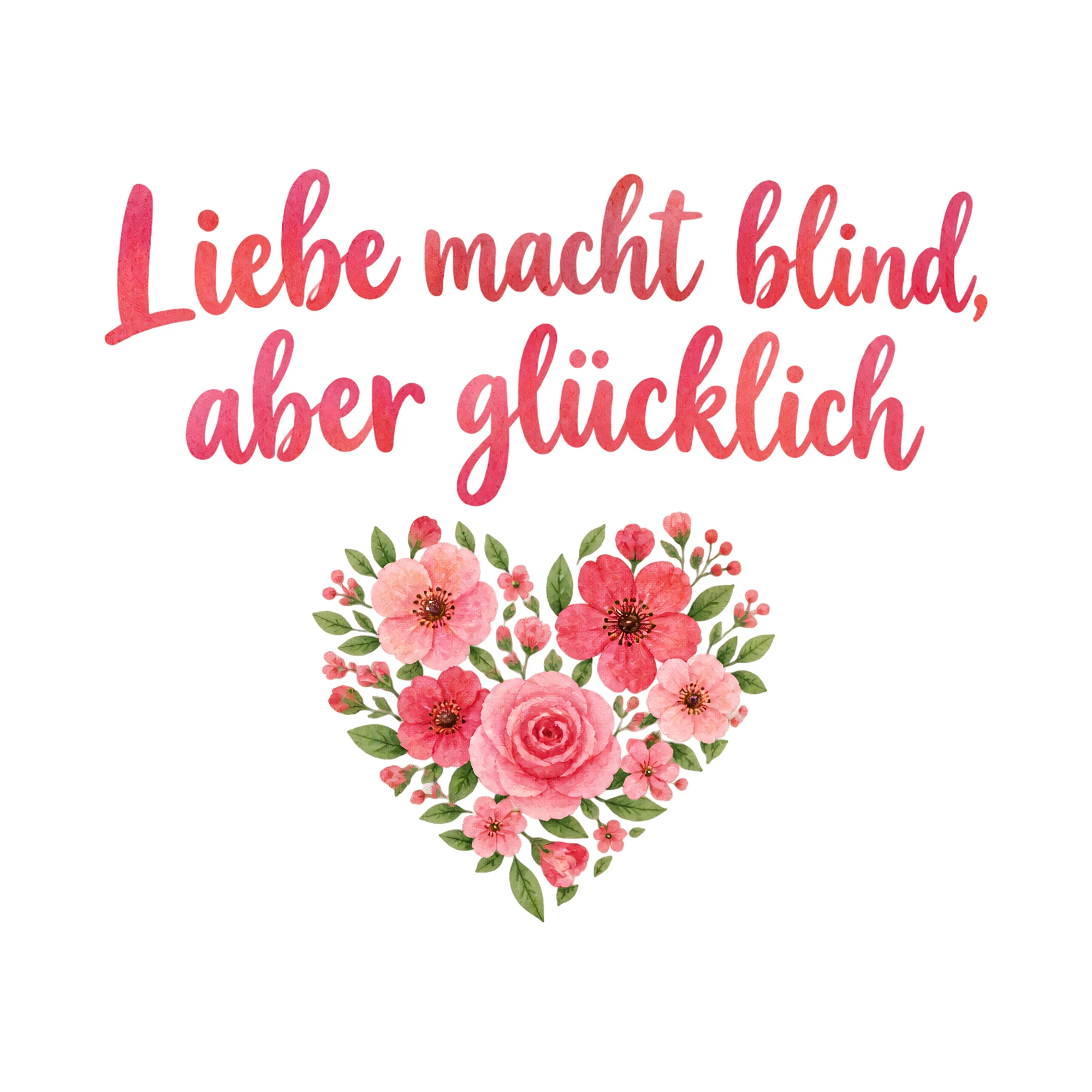 Bügelbild Liebe macht blind, aber glücklich als Grafik auf weißem Hintergrund (BB019137)
