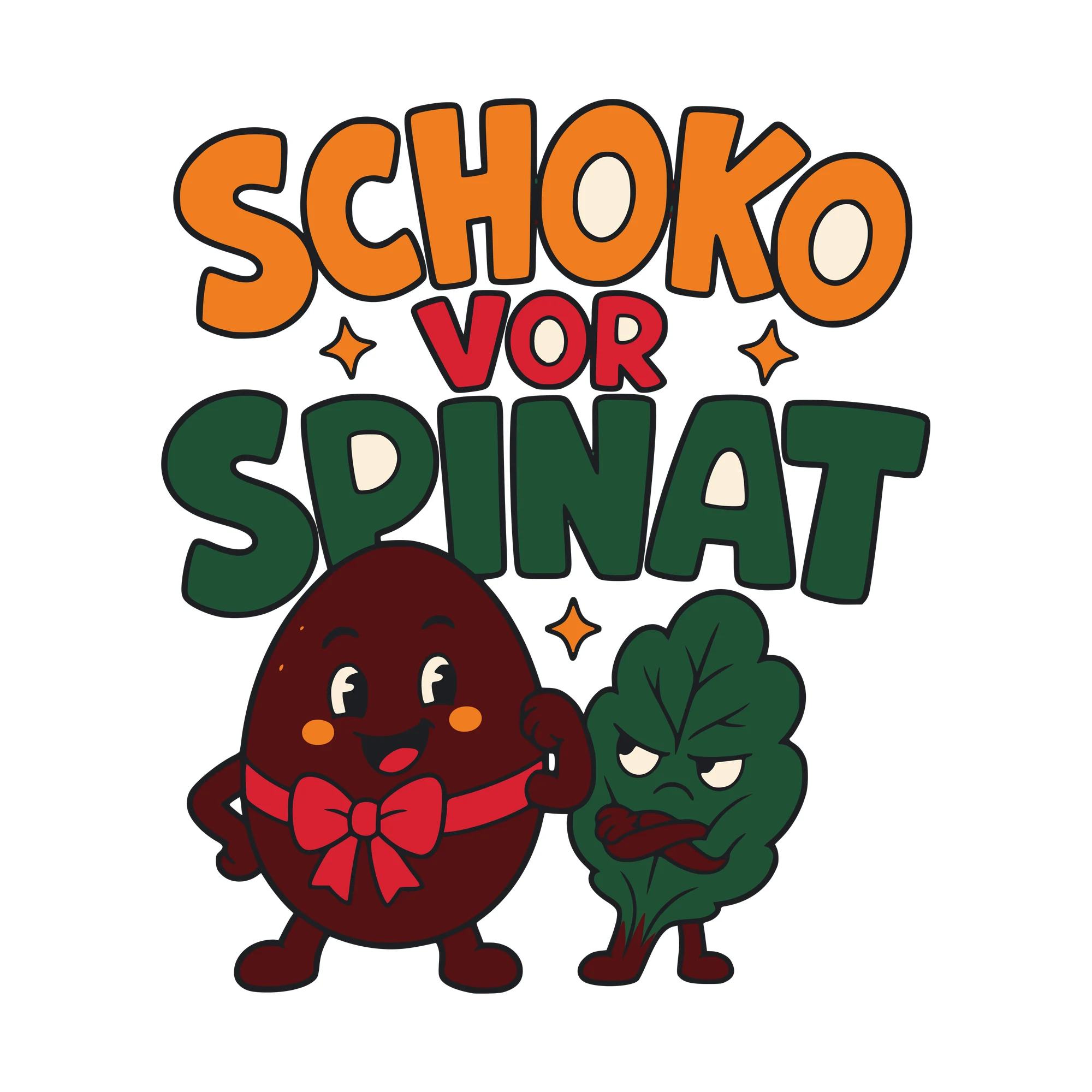 Bügelbild Schoko vor Spinat als Grafik auf weißem Hintergrund (BB010572)