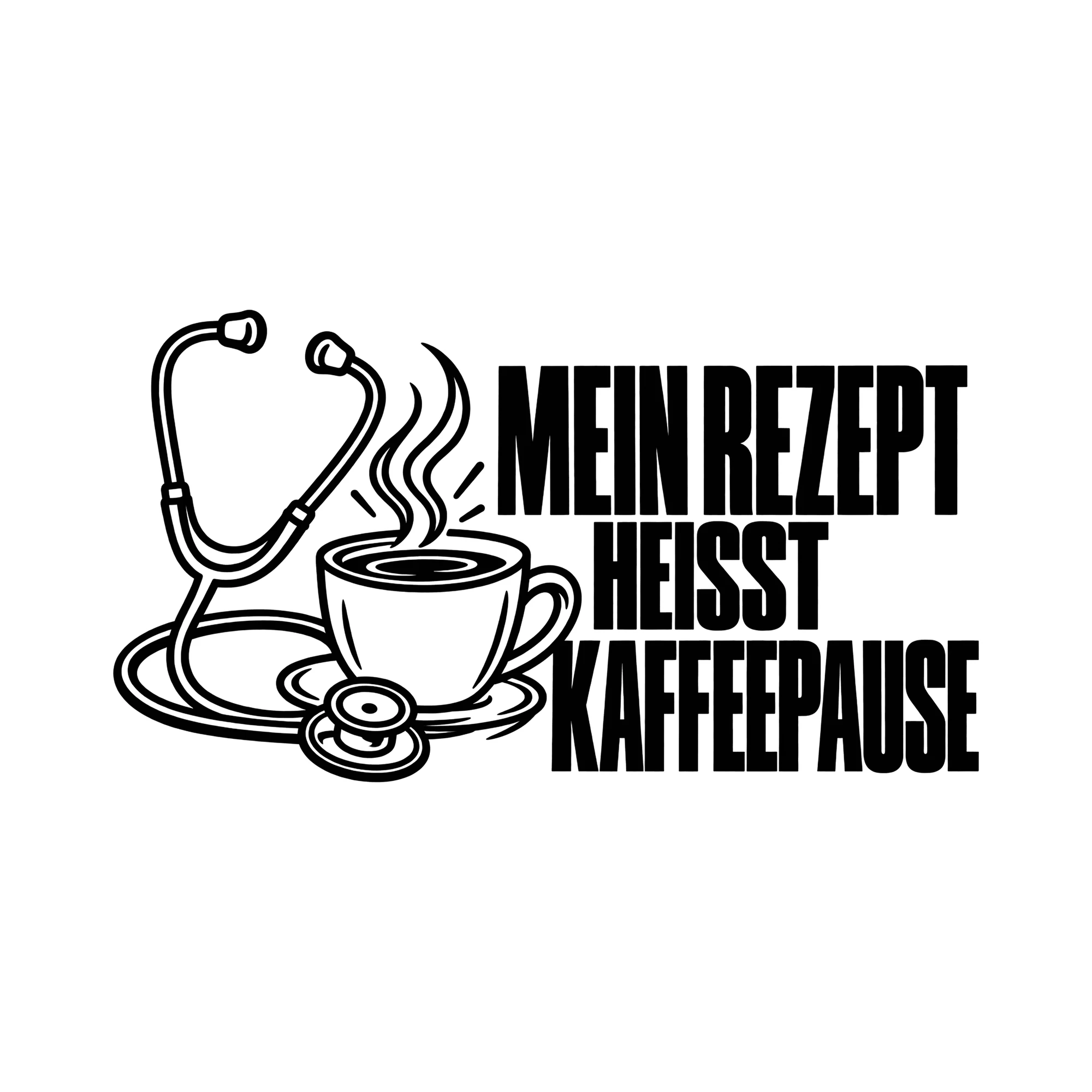 Bügelbild MEIN REZEPT HEISST KAFFEEPAUSE als Grafik auf weißem Hintergrund (BB012185)