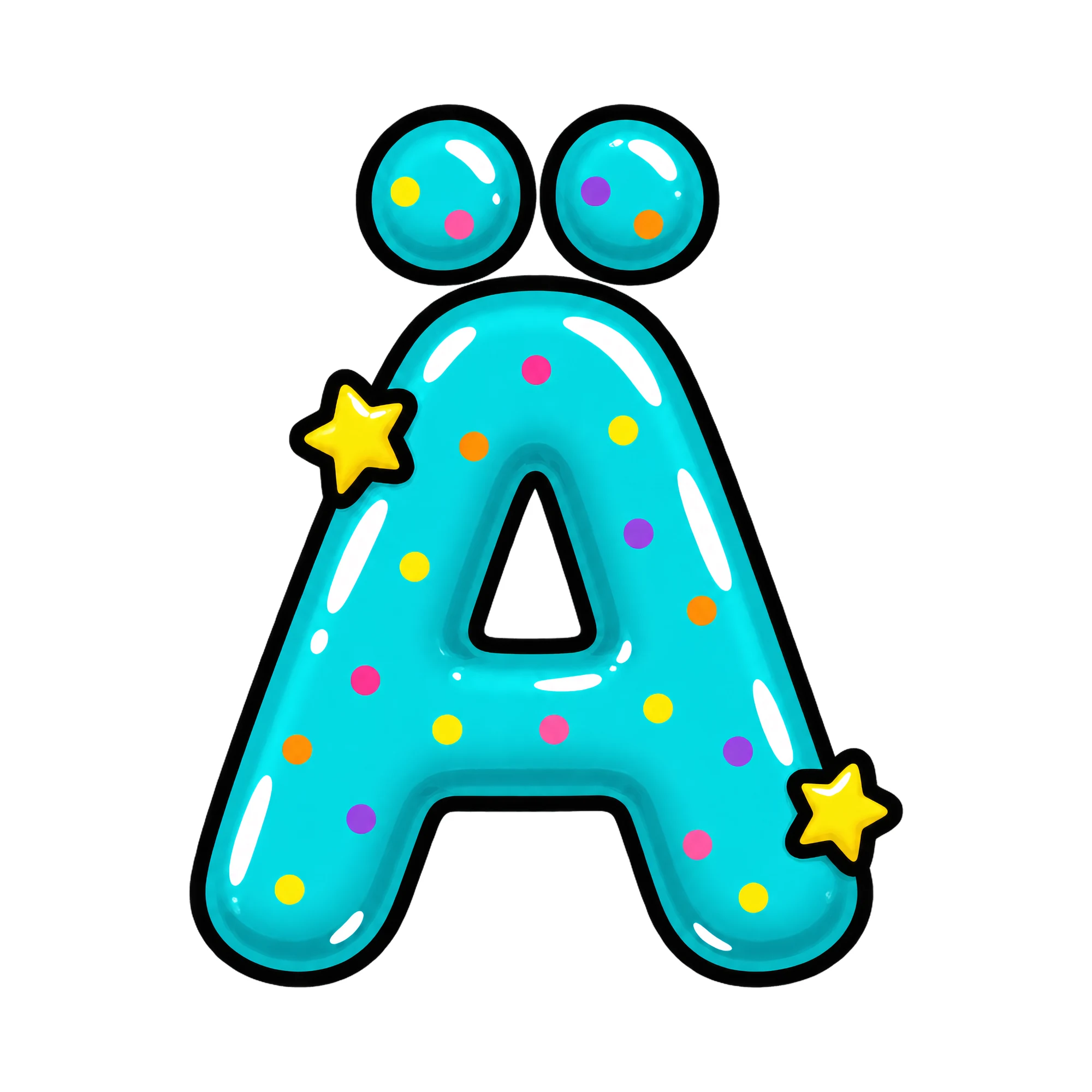 Bügelbild Buchstabe Ä im Comic-Ballon-Stil, Buchstaben Bügelbild als Grafik auf weißem Hintergrund (BB016337)
