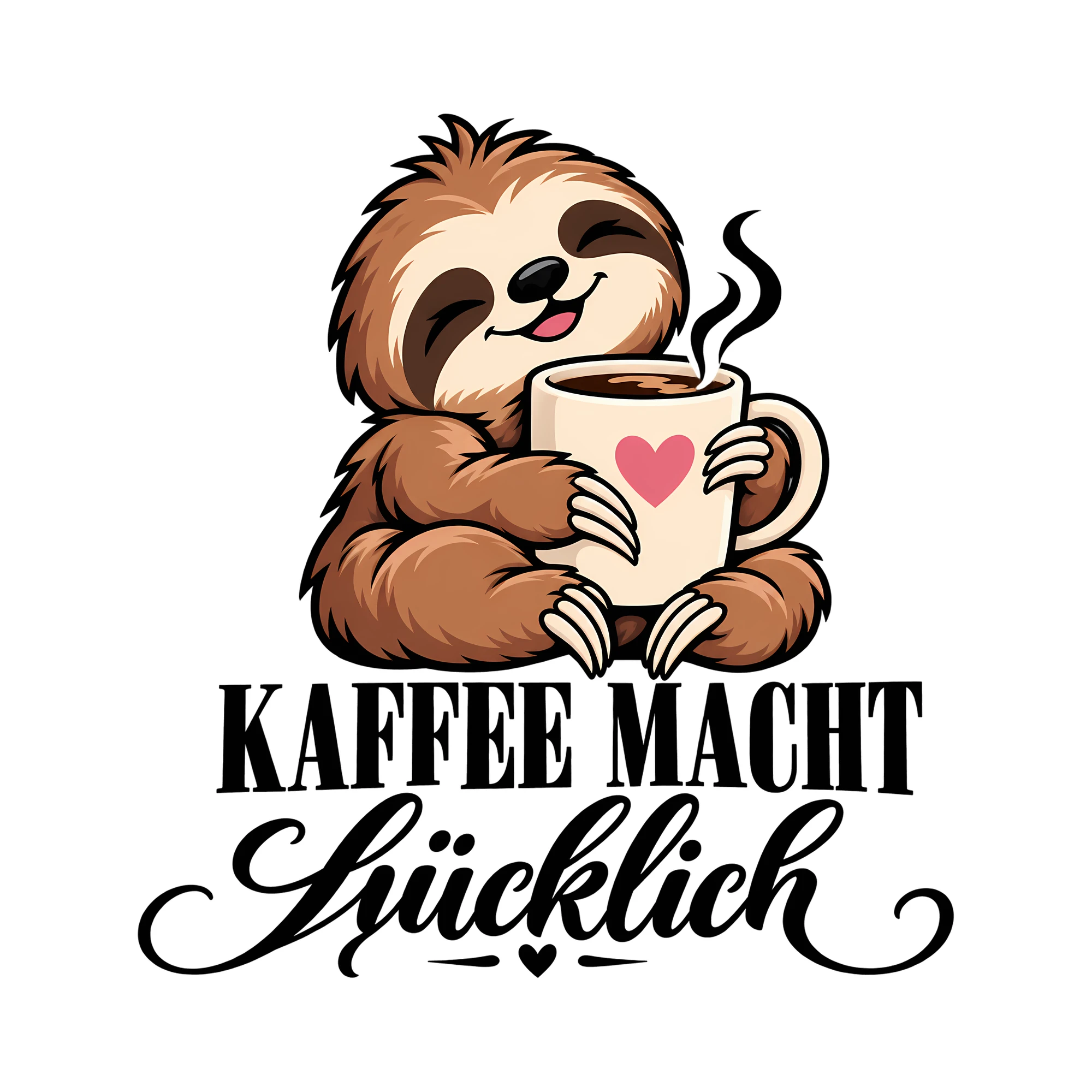 Bügelbild Kaffee macht glücklich als Grafik auf weißem Hintergrund (BB012090)