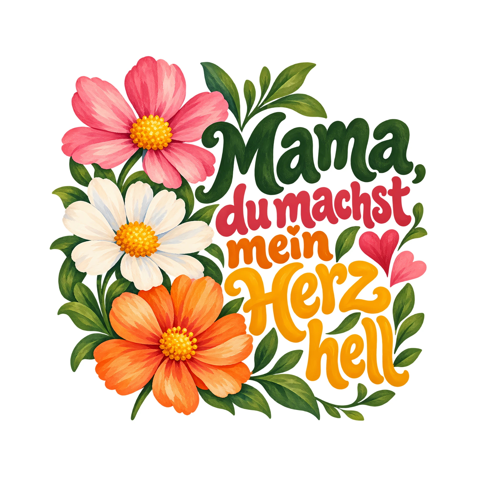 Bügelbild Mama, du machst mein Herz hell als Grafik auf weißem Hintergrund (BB012427)