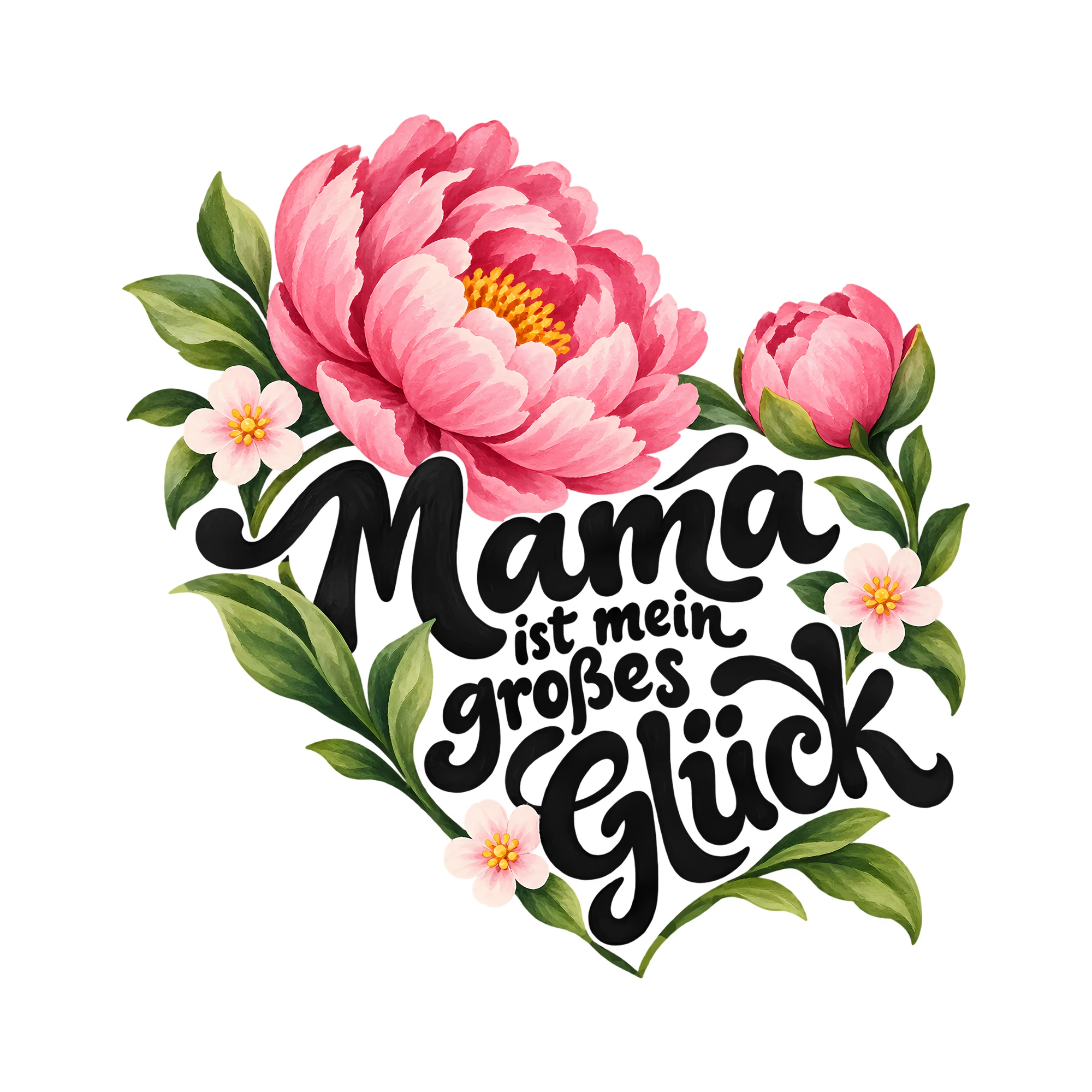 Bügelbild Mama ist mein großes Glück als Grafik auf weißem Hintergrund (BB012410)