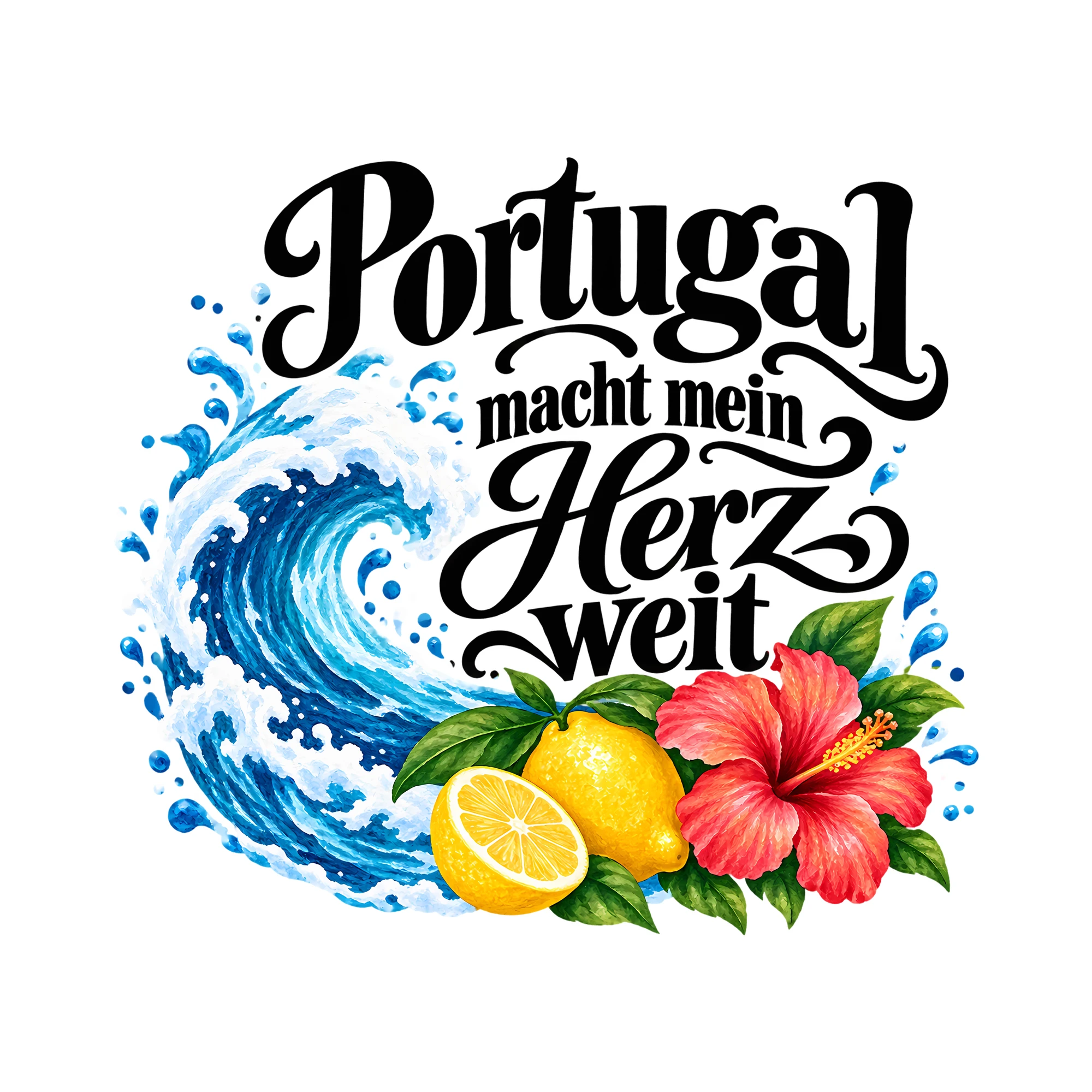 Bügelbild Portugal macht mein Herz weit als Grafik auf weißem Hintergrund (BB013687)