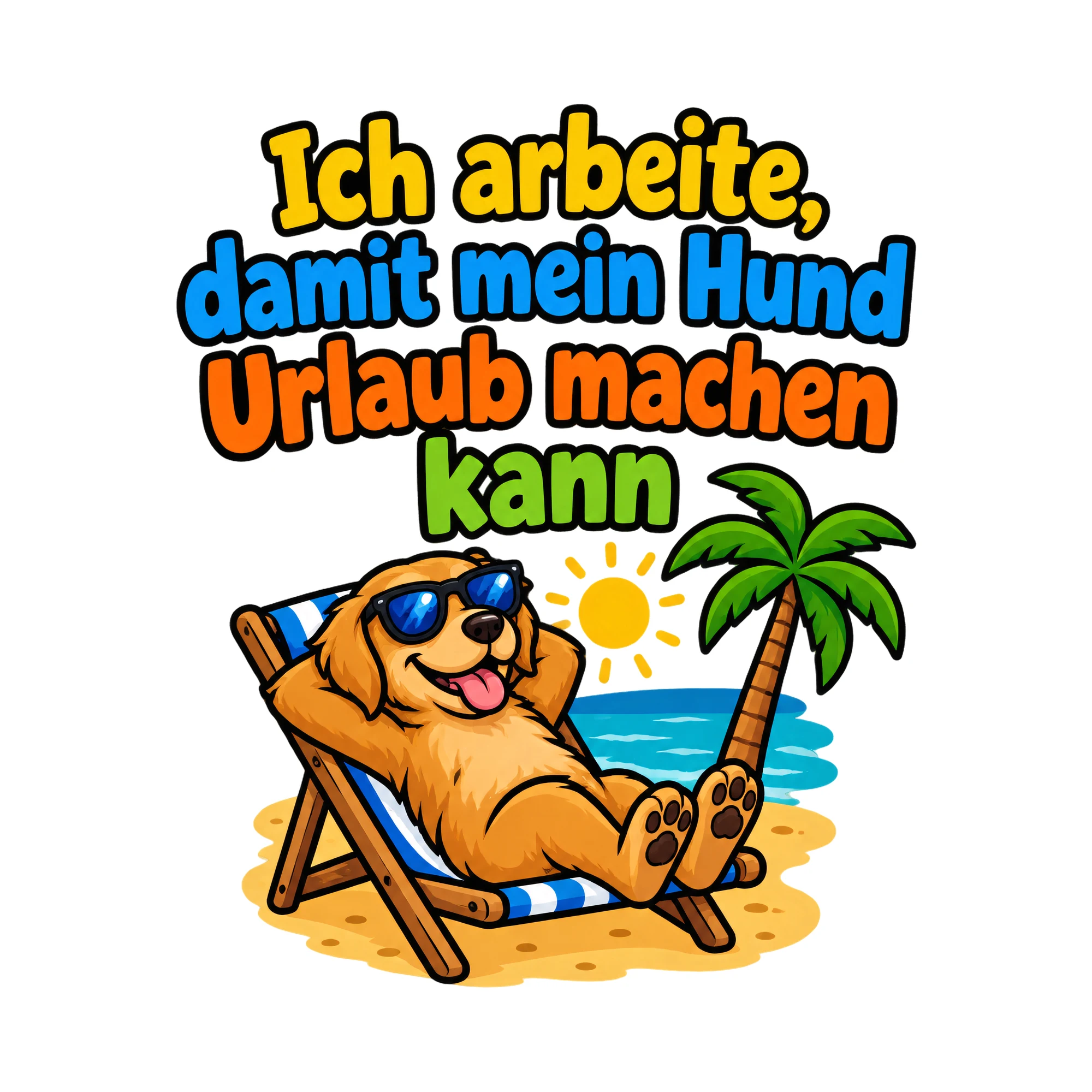Bügelbild Ich arbeite, damit mein Hund Urlaub machen kann, Beruf Shirt Spruch als Grafik auf weißem Hintergrund (BB016610)