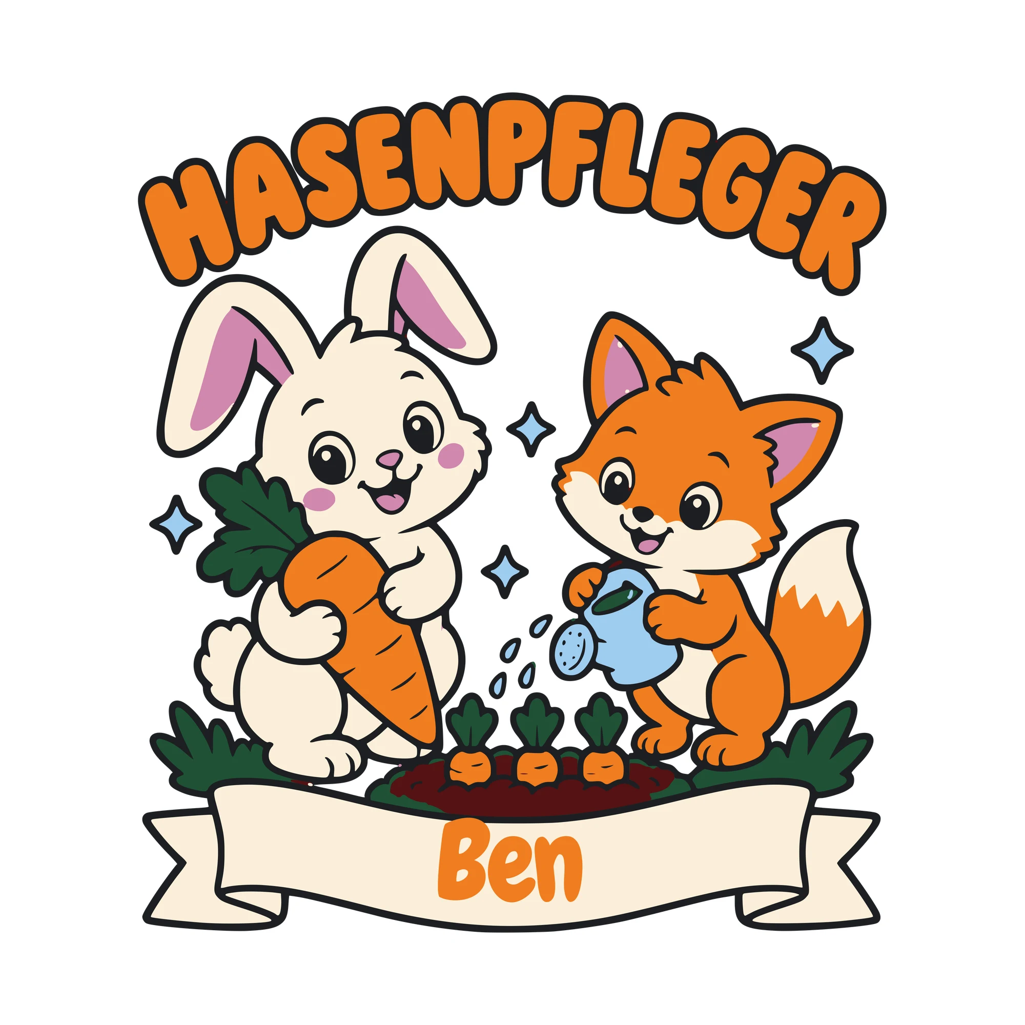 Bügelbild Hasenpfleger mit Name als Grafik auf weißem Hintergrund (BB010603)