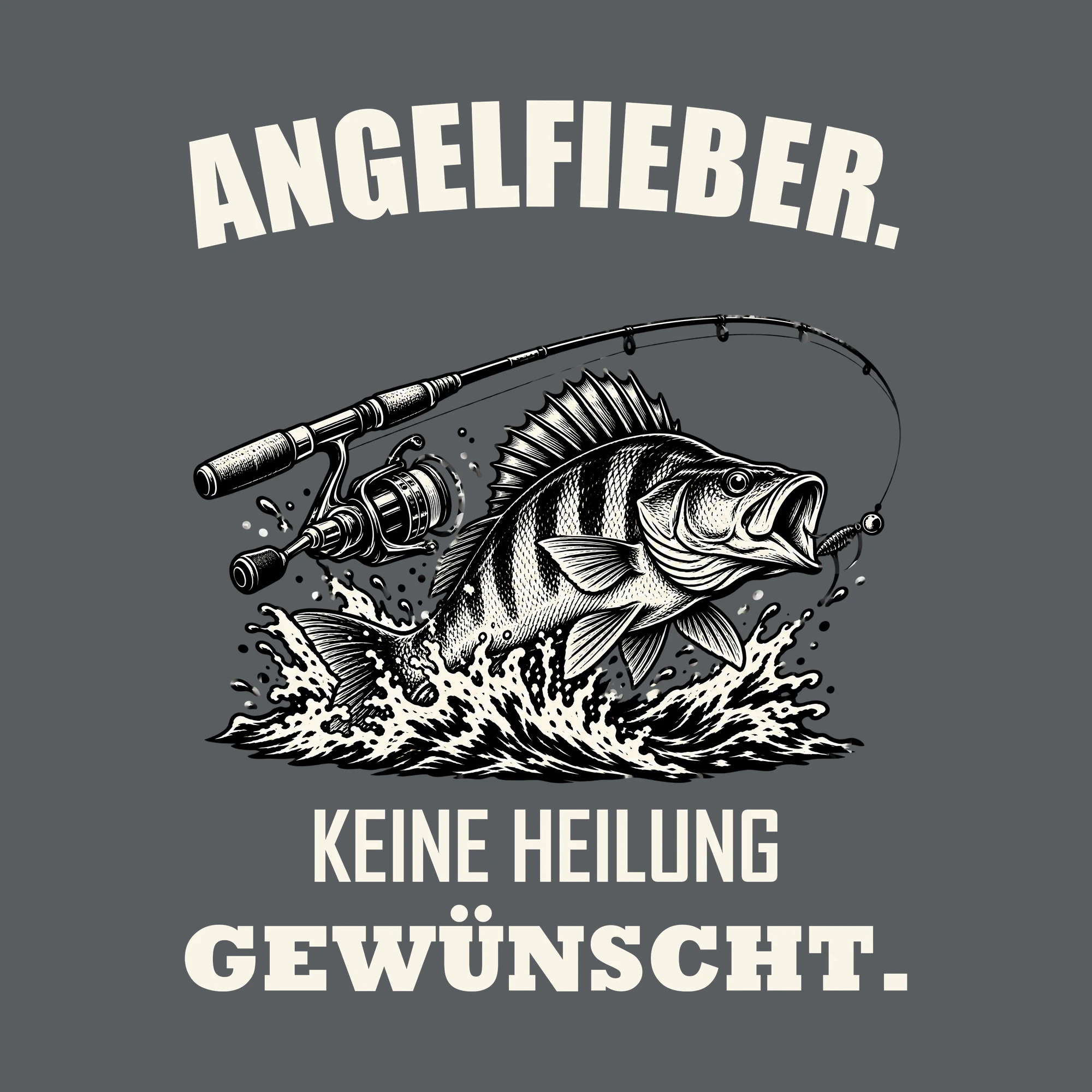 Bügelbild ANGELFIEBER. KEINE HEILUNG GEWÜNSCHT. als Grafik auf dunklem Hintergrund (BB012690)