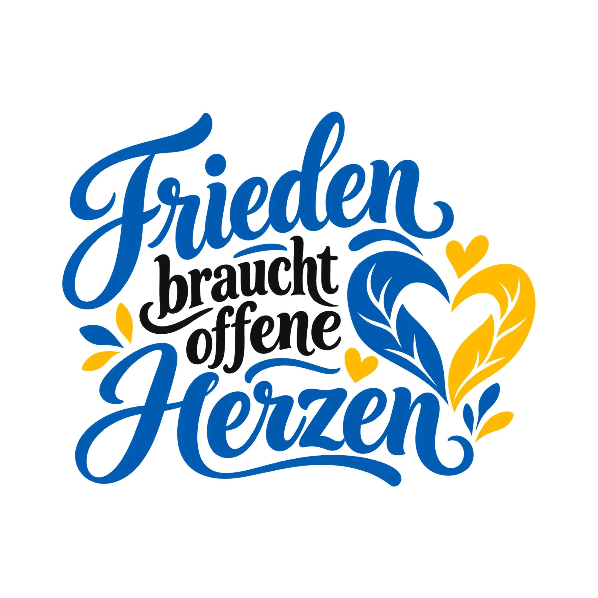 Bügelbild Frieden braucht offene Herzen als Grafik auf weißem Hintergrund (BB013676)
