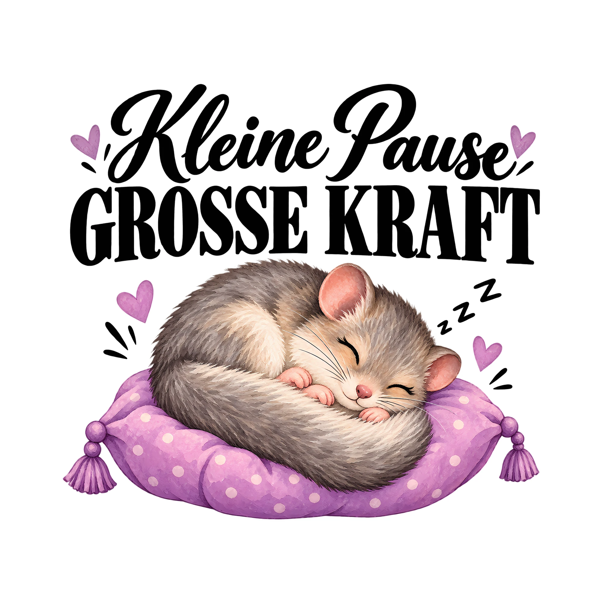 Bügelbild Kleine Pause große Kraft als Grafik auf weißem Hintergrund (BB014134)