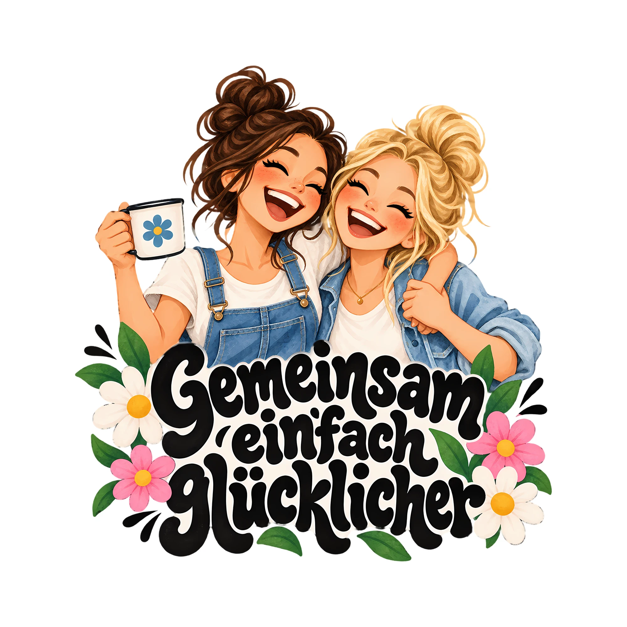 Bügelbild Gemeinsam einfach glücklicher als Grafik auf weißem Hintergrund (BB012253)
