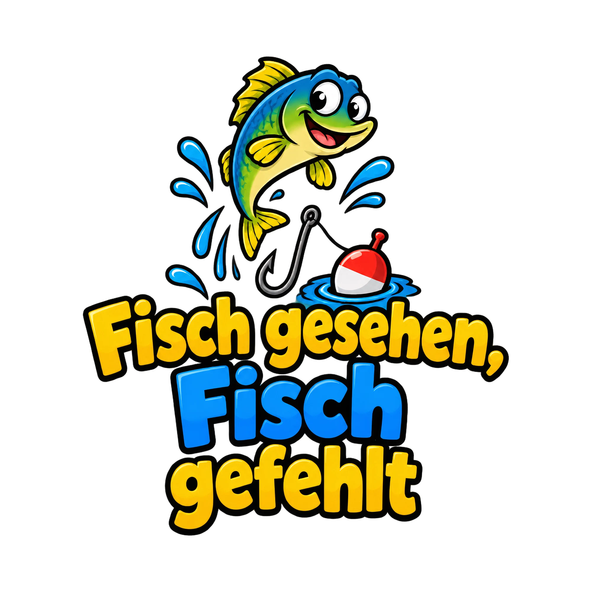 Bügelbild Fisch gesehen, Fisch gefehlt, Hobby Shirt Spruch als Grafik auf weißem Hintergrund (BB016434)