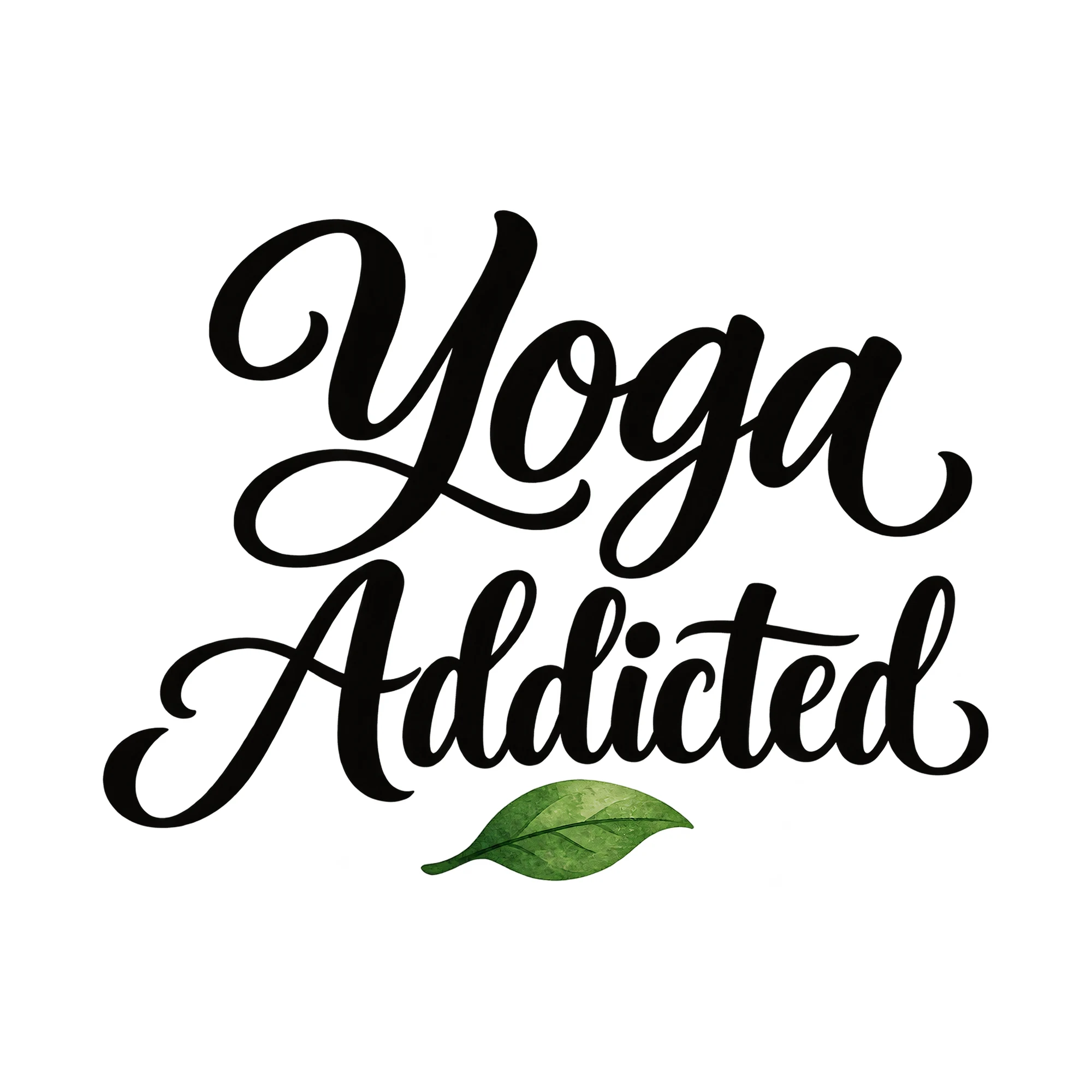 Bügelbild Yoga Addicted, Sport Shirt Spruch als Grafik auf weißem Hintergrund (BB015664)