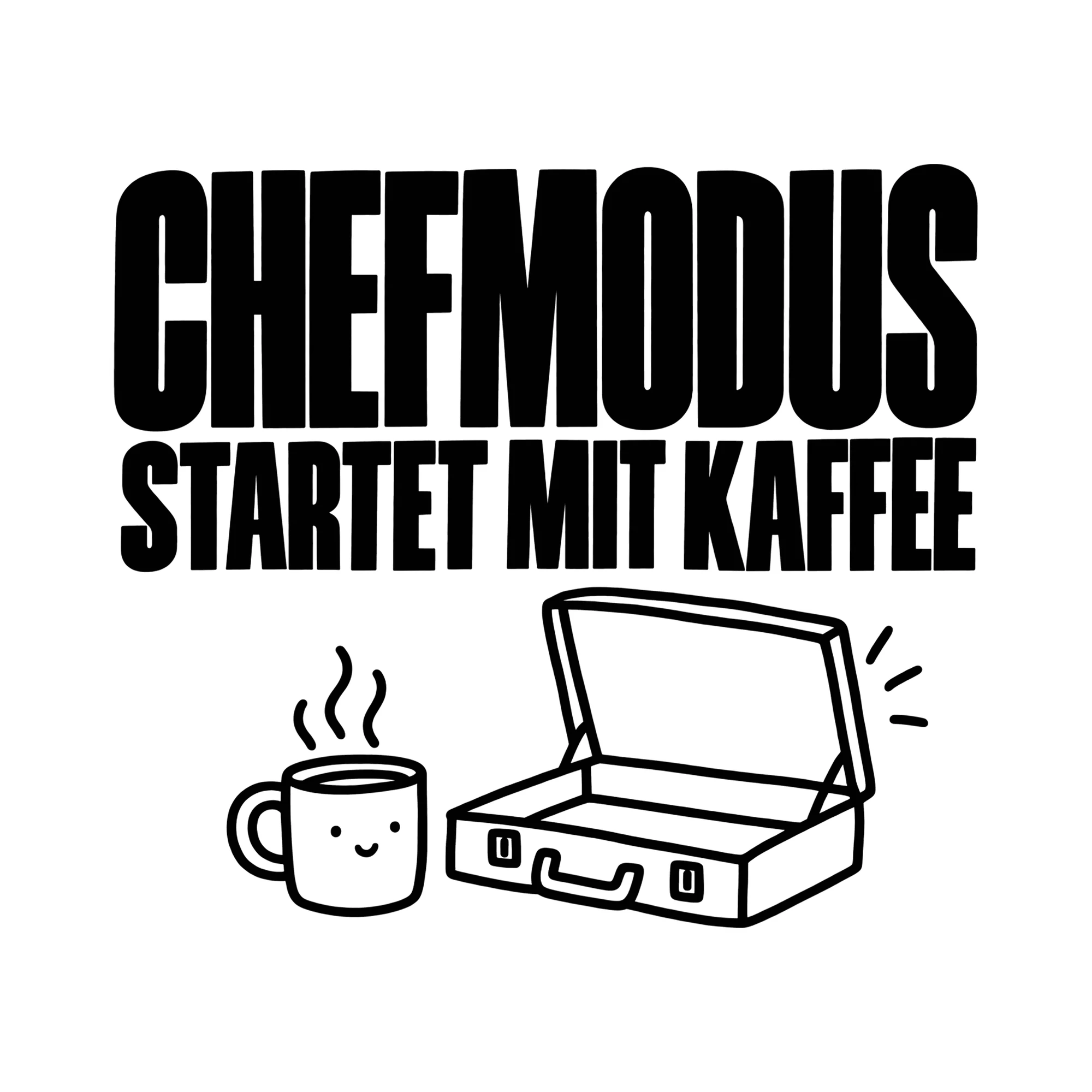 Bügelbild Chefmodus startet mit Kaffee als Grafik auf weißem Hintergrund (BB012195)