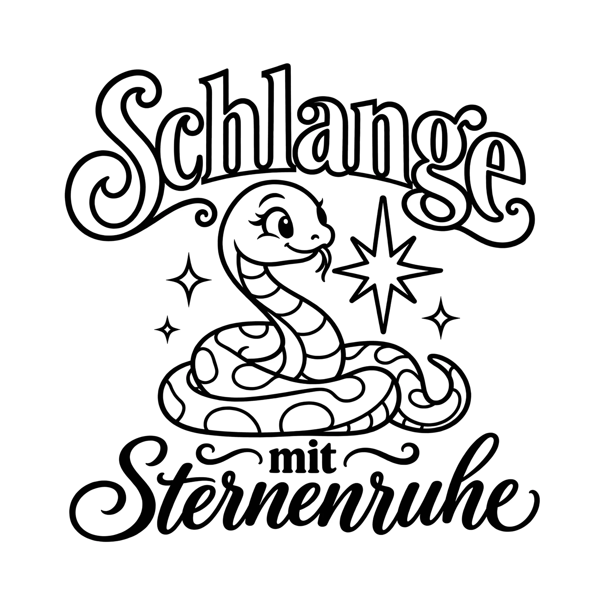 Bügelbild Schlange mit Sternenruhe als Grafik auf weißem Hintergrund (BB014549)