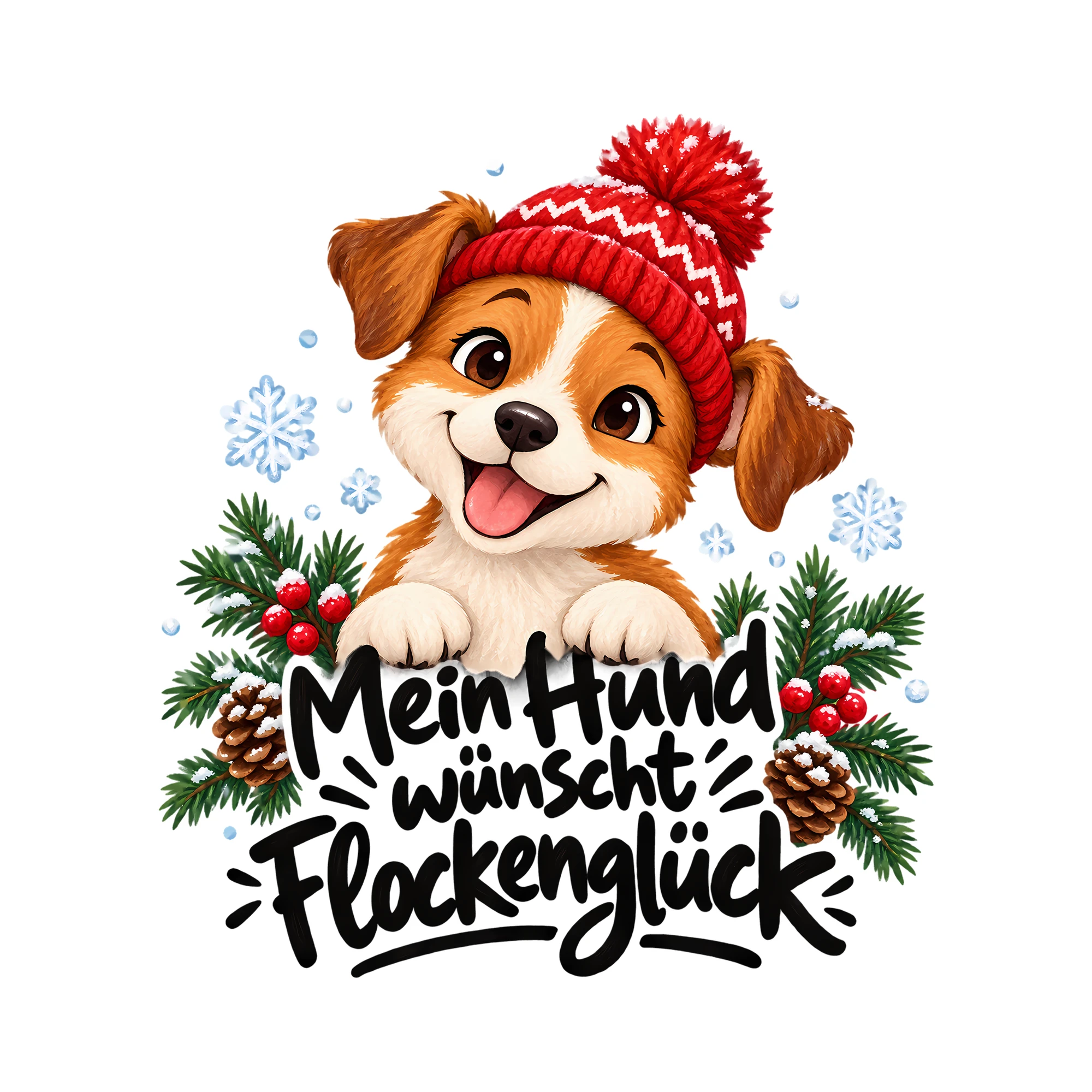 Bügelbild Mein Hund wünscht Flockenglück als Grafik auf weißem Hintergrund (BB013936)
