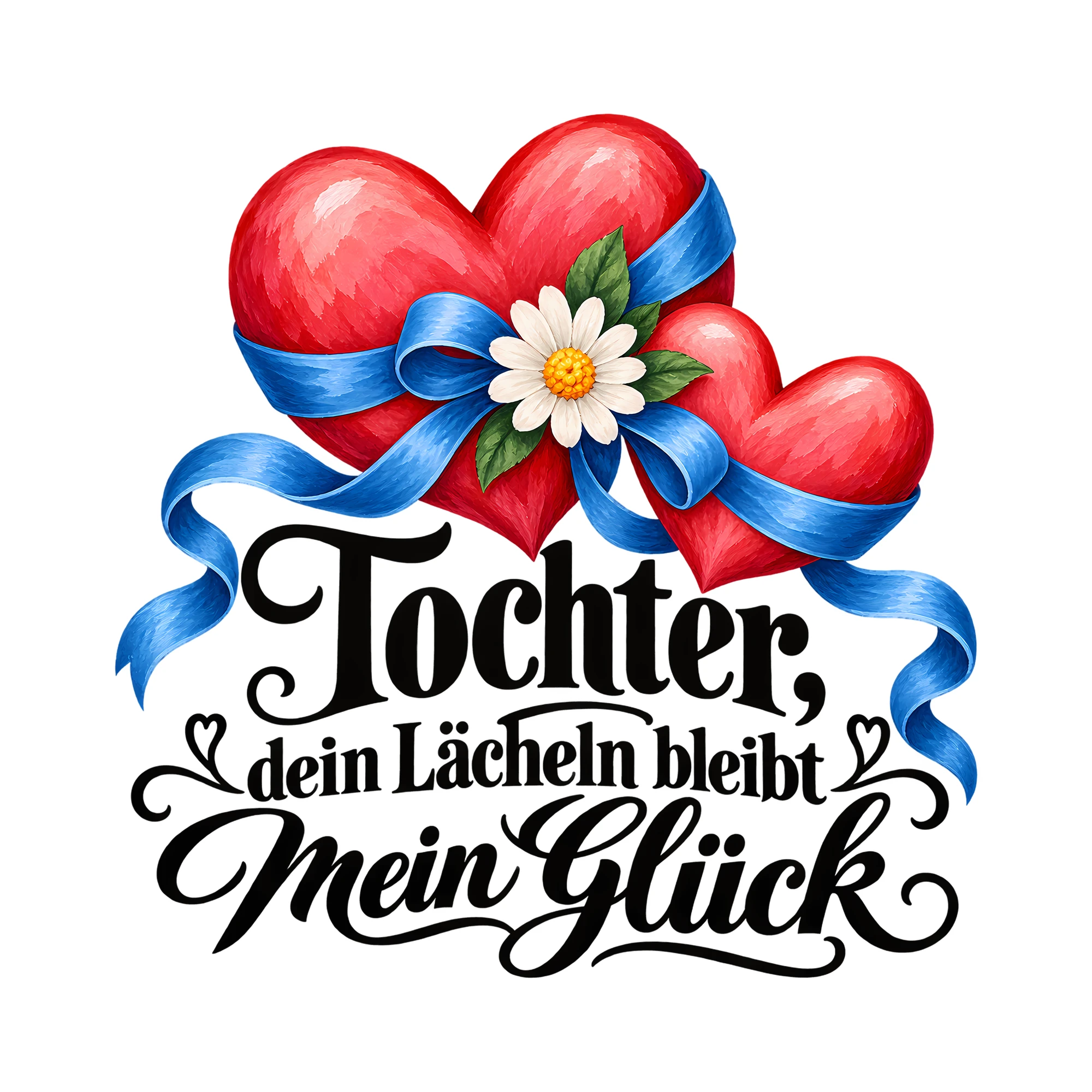 Bügelbild Tochter, dein Lächeln bleibt mein Glück als Grafik auf weißem Hintergrund (BB013596)