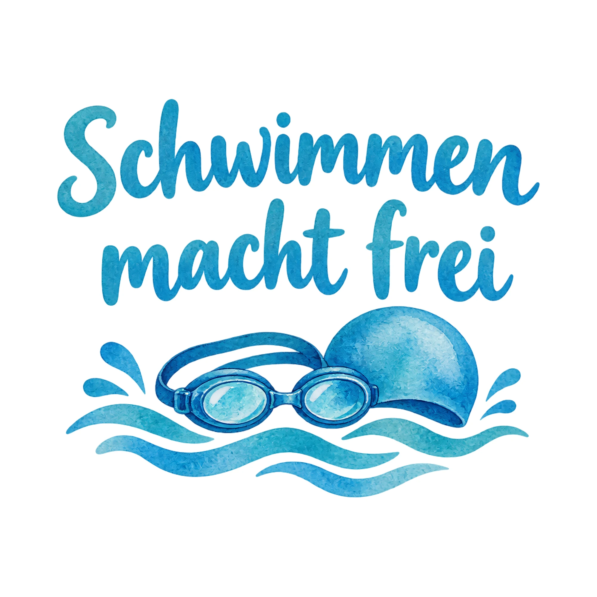 Bügelbild Schwimmen macht frei als Grafik auf weißem Hintergrund (BB018458)