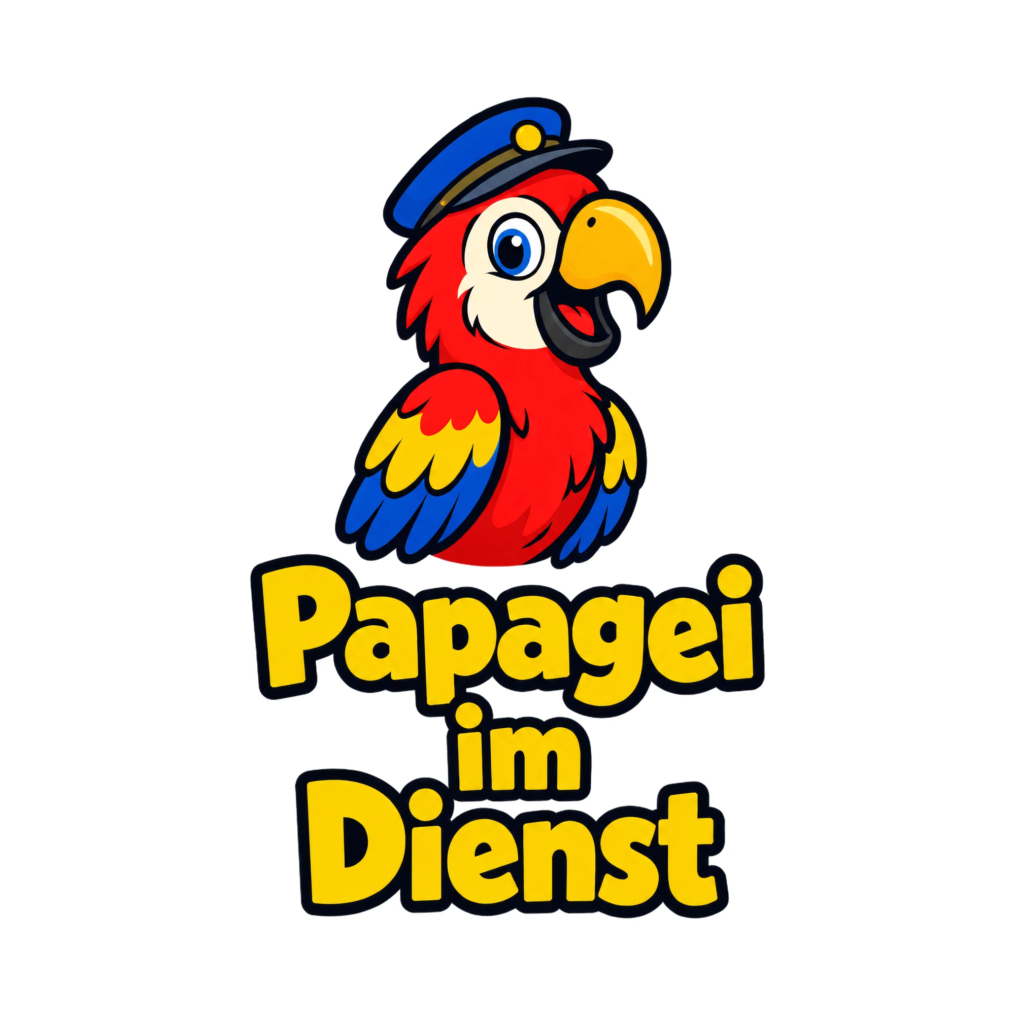 Bügelbild Papagei im Dienst als Grafik auf weißem Hintergrund (BB018576)