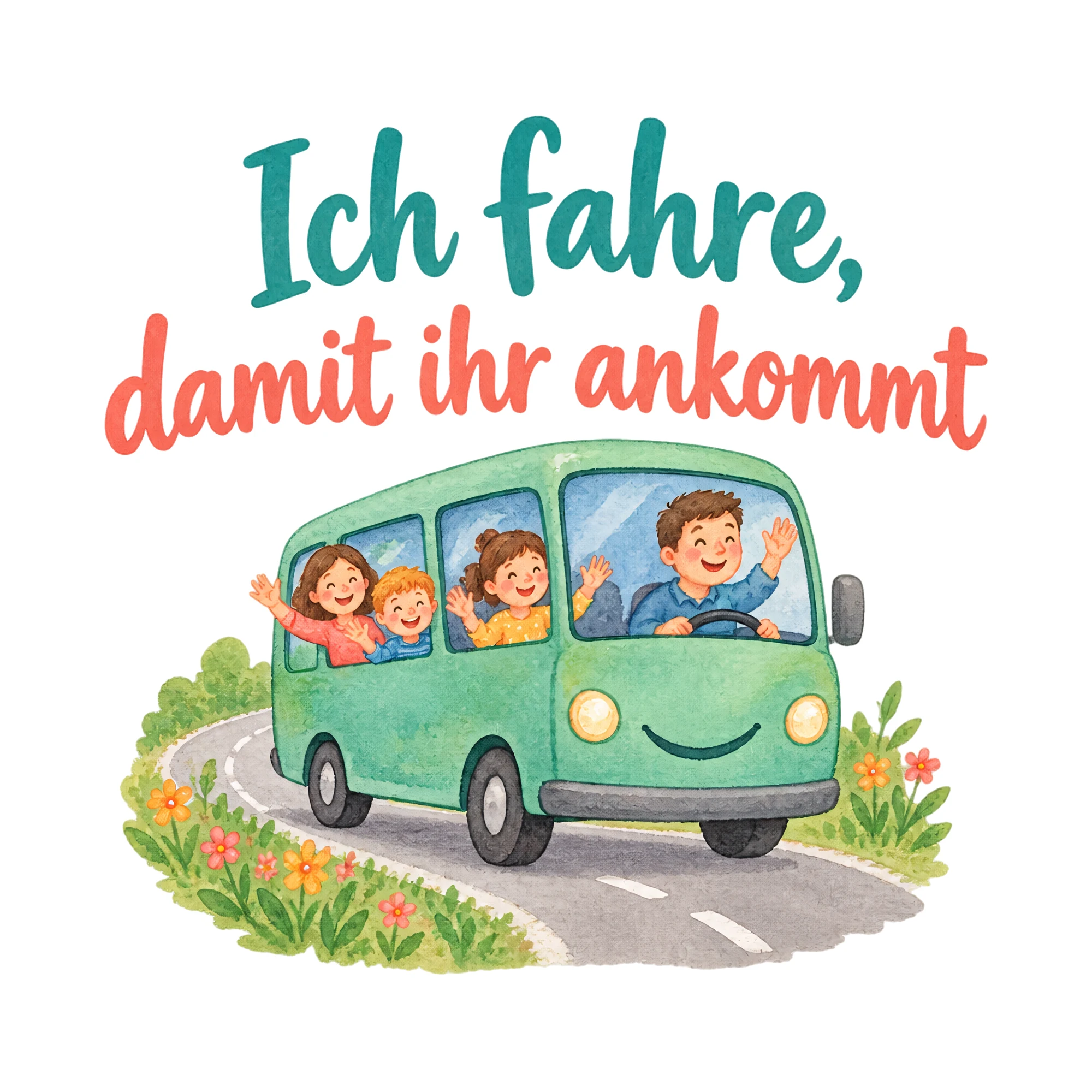 Bügelbild Ich fahre, damit ihr ankommt als Grafik auf weißem Hintergrund (BB020282)