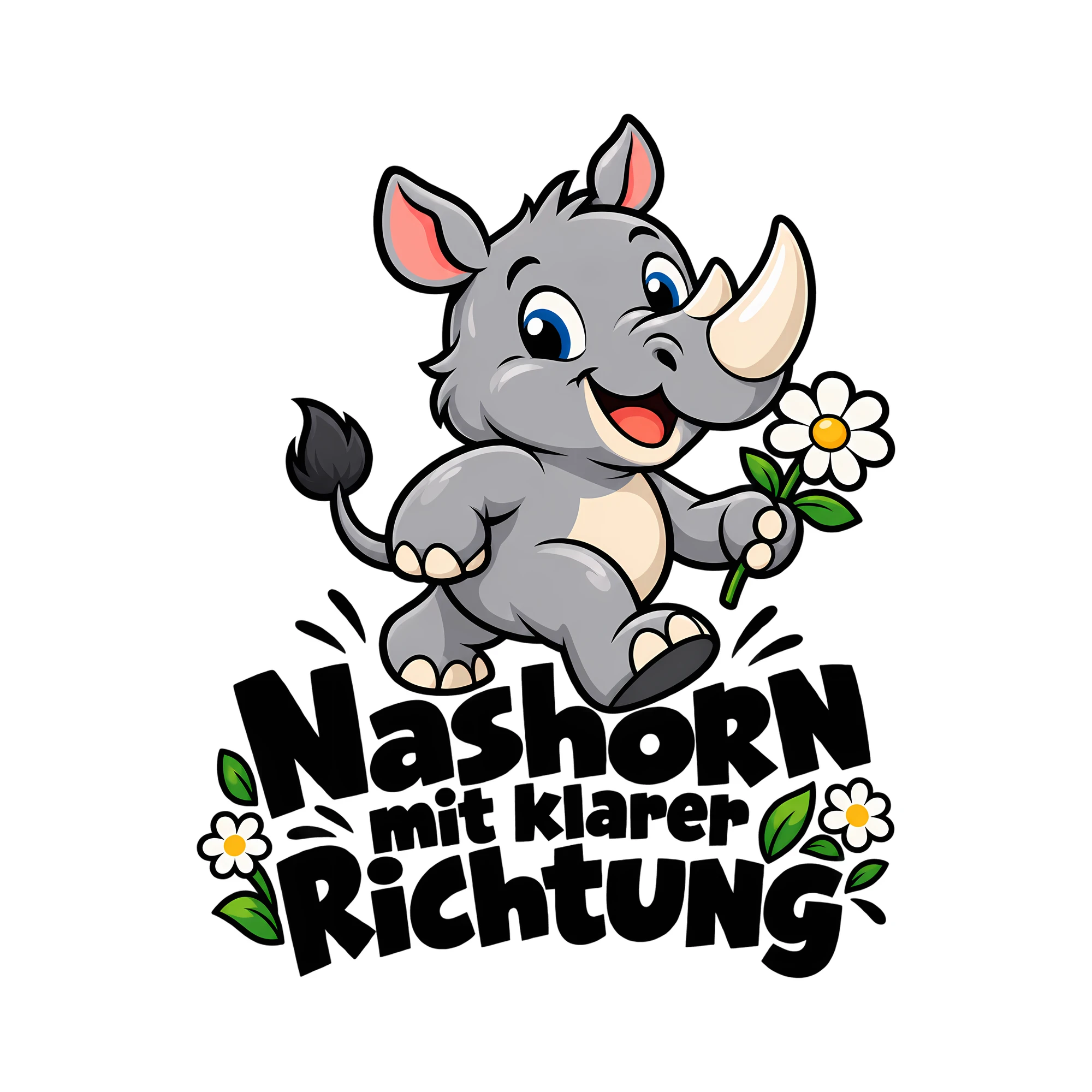 Bügelbild Nashorn mit klarer Richtung als Grafik auf weißem Hintergrund (BB014564)