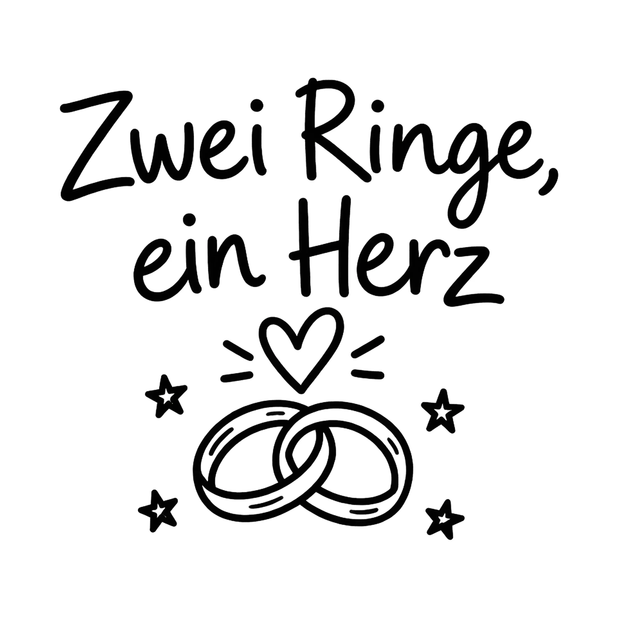 Bügelbild Zwei Ringe, ein Herz, JGA Shirt Spruch als Grafik auf weißem Hintergrund (BB018398)