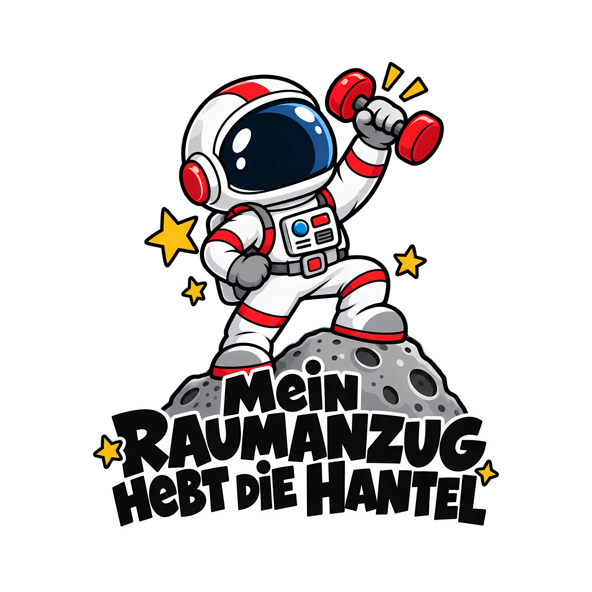 Bügelbild Mein RAUMANZUG HEBT DIE HANTEL als Grafik auf weißem Hintergrund (BB014615)