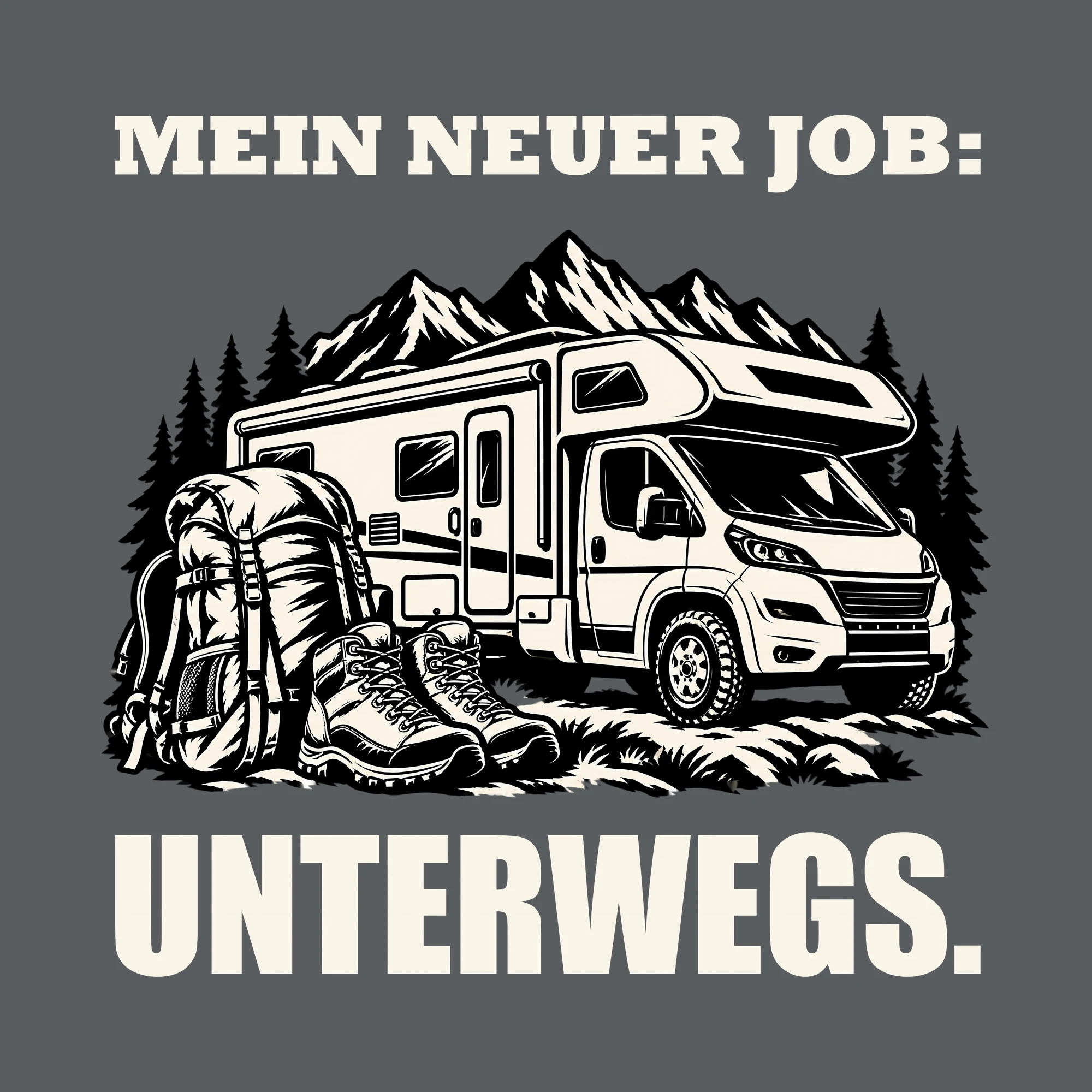 Bügelbild MEIN NEUER JOB: UNTERWEGS. als Grafik auf dunklem Hintergrund (BB011537)