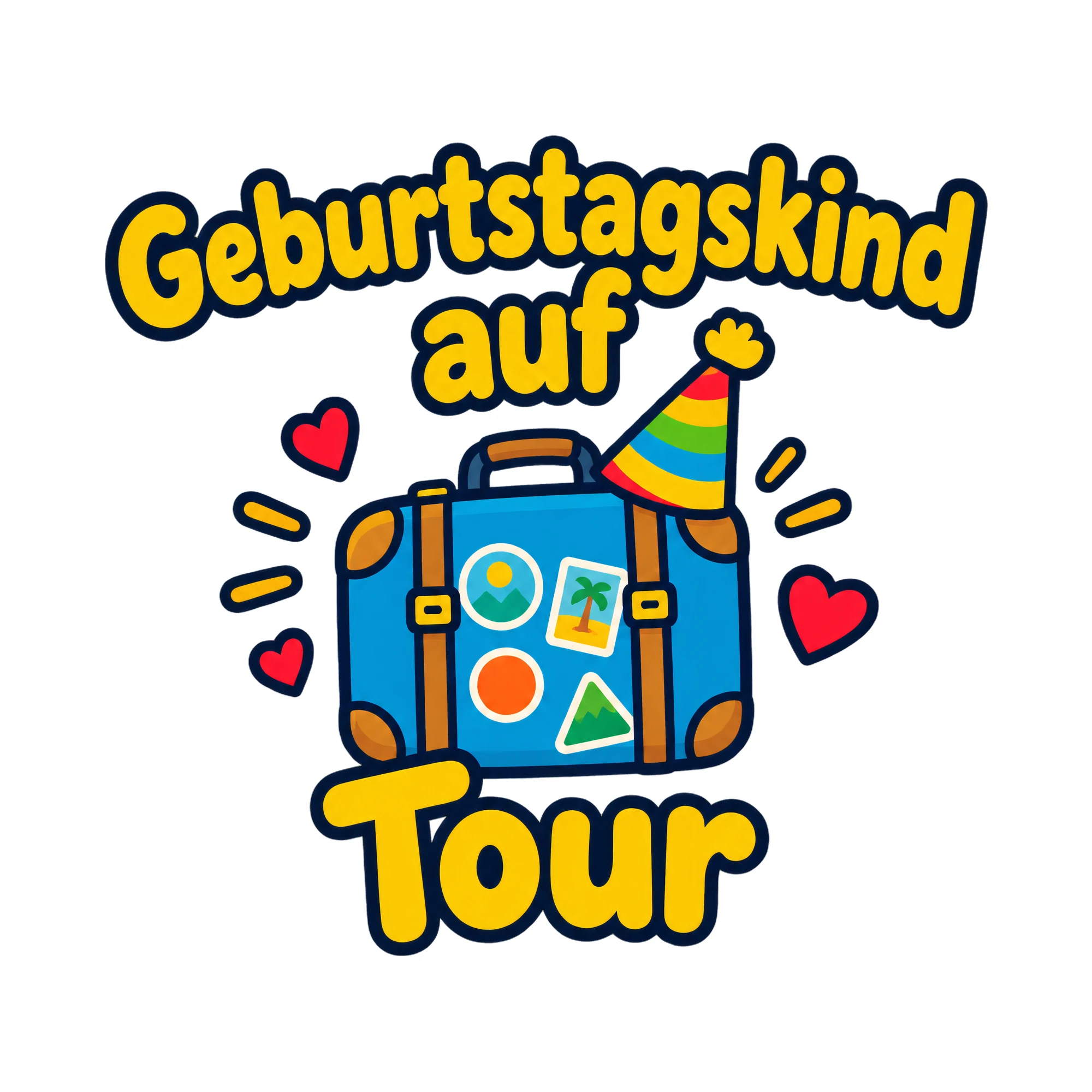 Bügelbild Geburtstagskind auf Tour als Grafik auf weißem Hintergrund (BB020557)