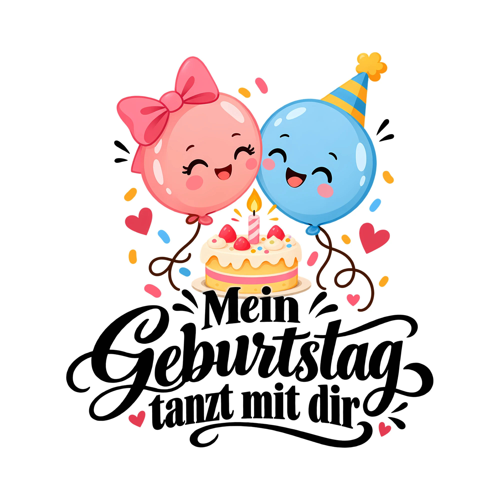 Bügelbild Mein Geburtstag tanzt mit dir als Grafik auf weißem Hintergrund (BB012605)