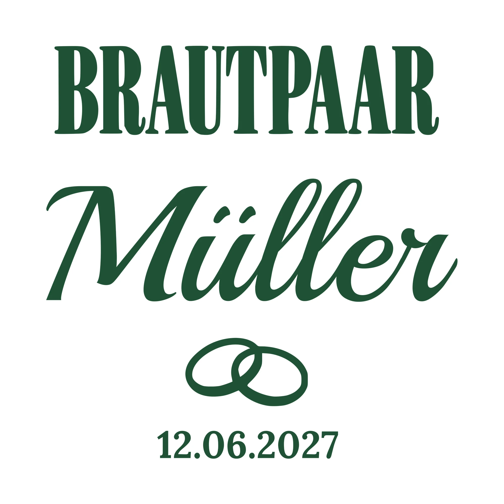 Bügelbild Brautpaar mit Nachname und Datum als Grafik auf weißem Hintergrund (BB010720)