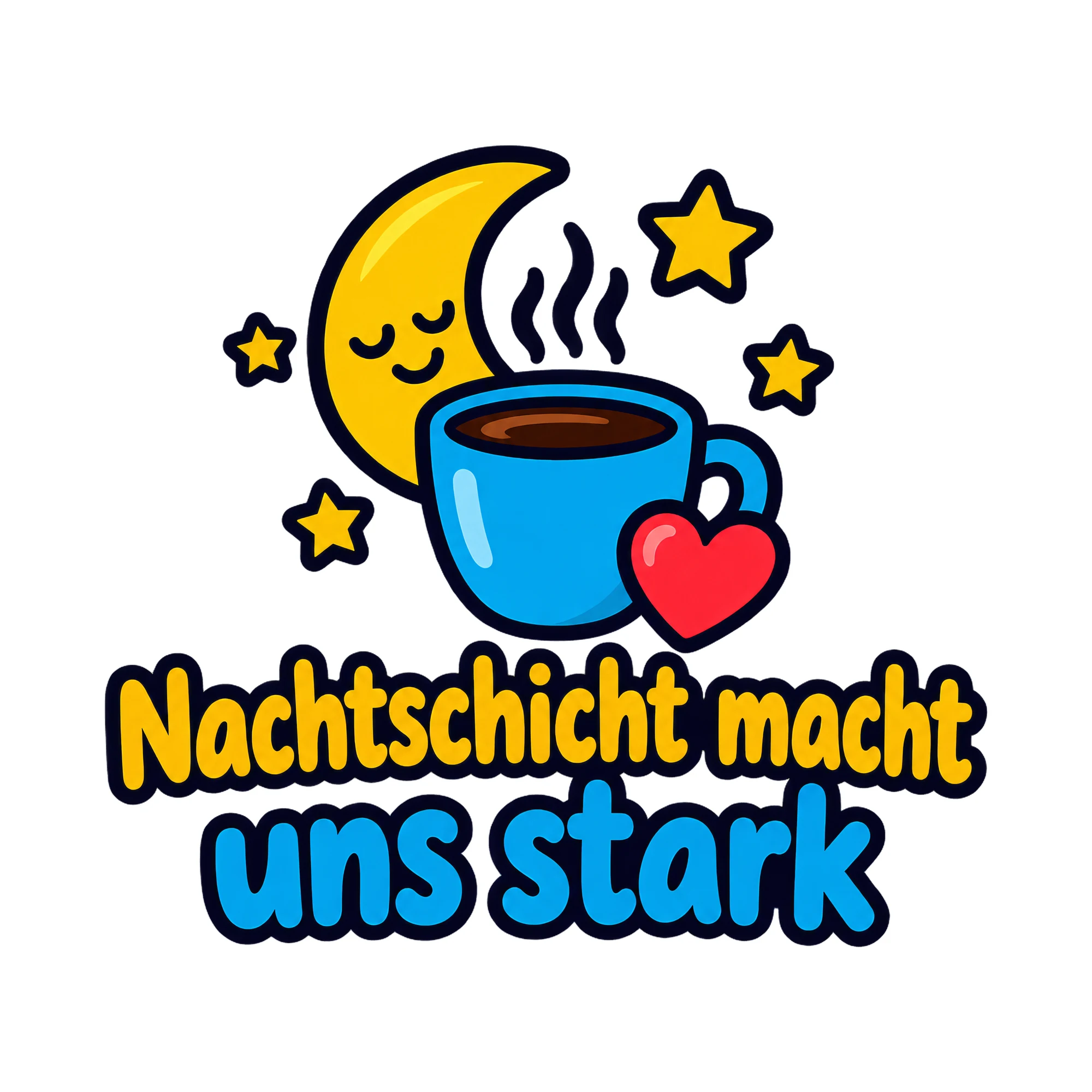 Bügelbild Nachtschicht macht uns stark, Beruf Shirt Spruch als Grafik auf weißem Hintergrund (BB020212)