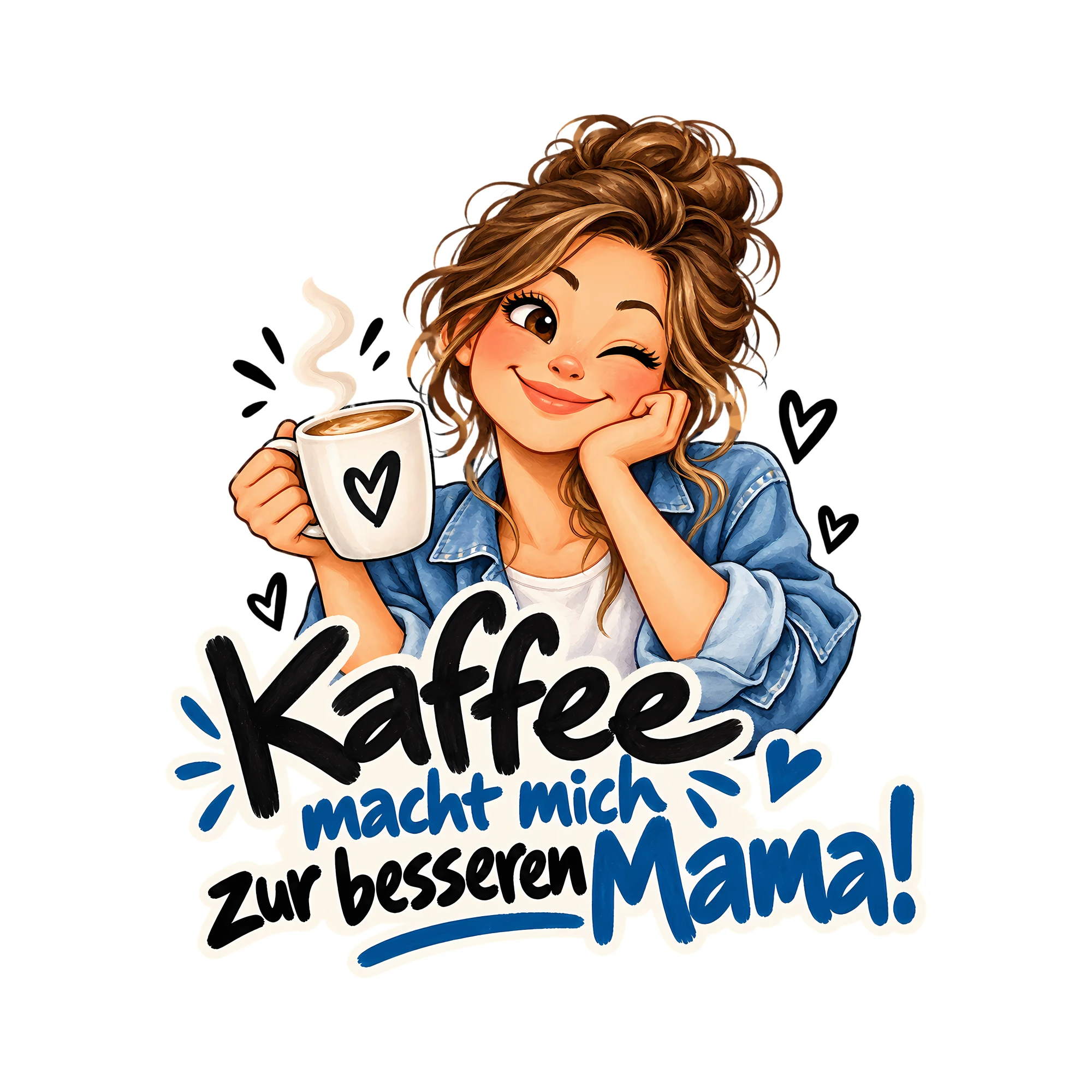 Bügelbild Kaffee macht mich zur besseren Mama! als Grafik auf weißem Hintergrund (BB012362)