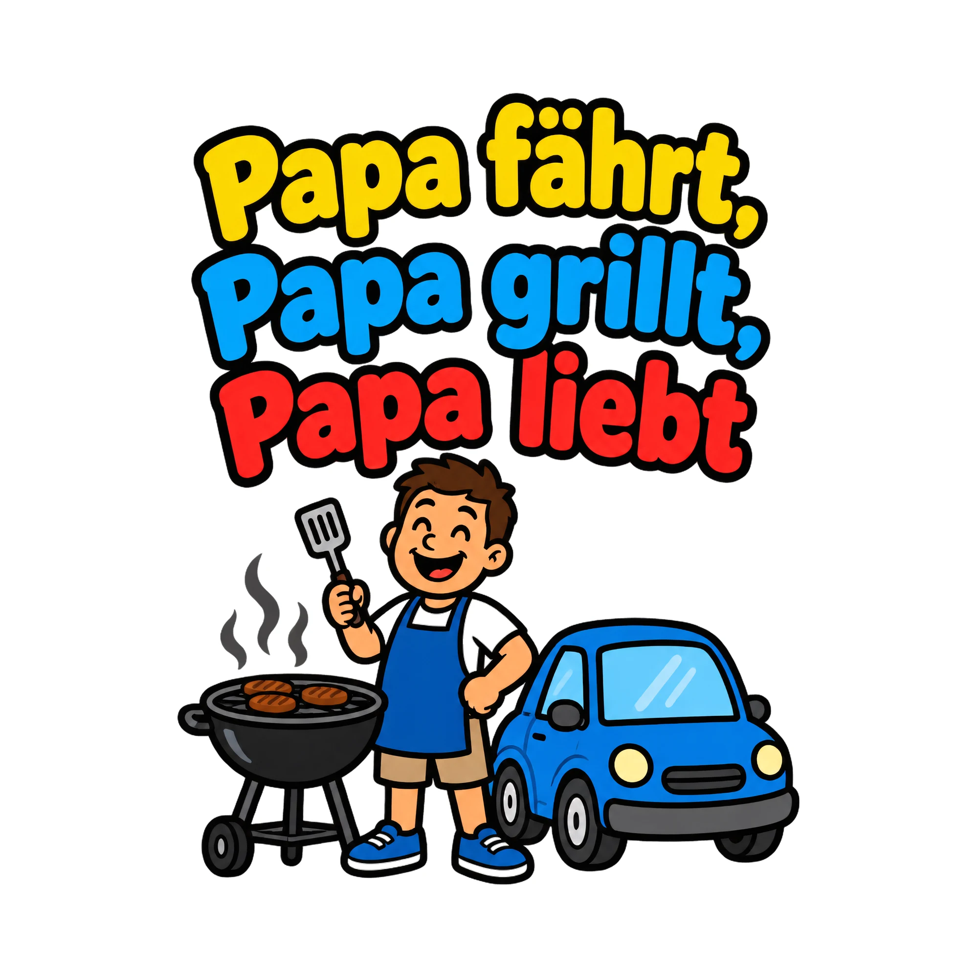 Bügelbild Papa fährt, Papa grillt, Papa liebt als Grafik auf weißem Hintergrund (BB019204)