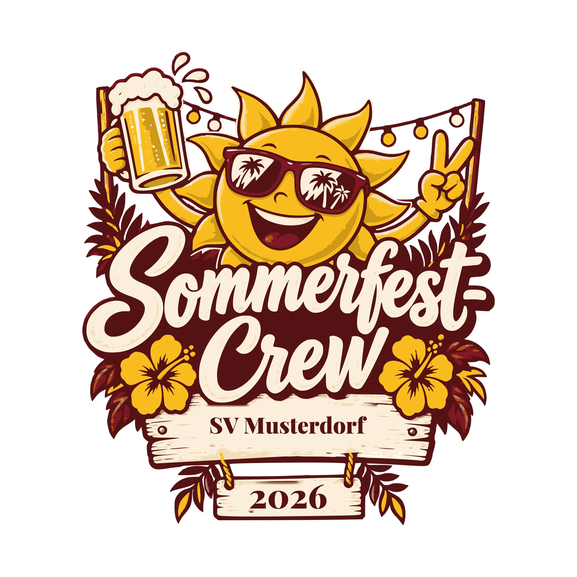 Bügelbild Sommerfest-Crew mit Verein und Jahr als Grafik auf weißem Hintergrund (BB011232)