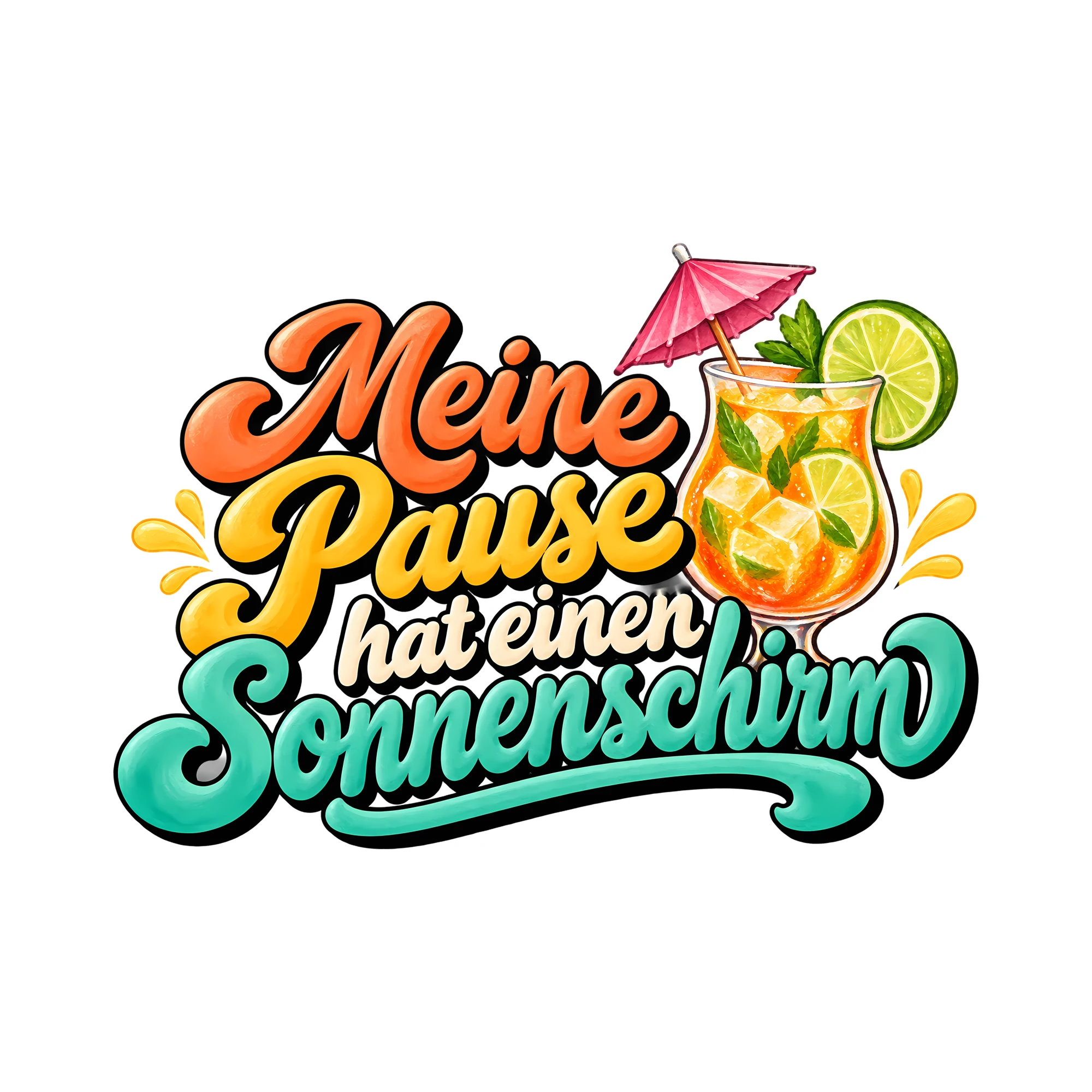 Bügelbild Meine Pause hat einen Sonnenschirm als Grafik auf weißem Hintergrund (BB011950)
