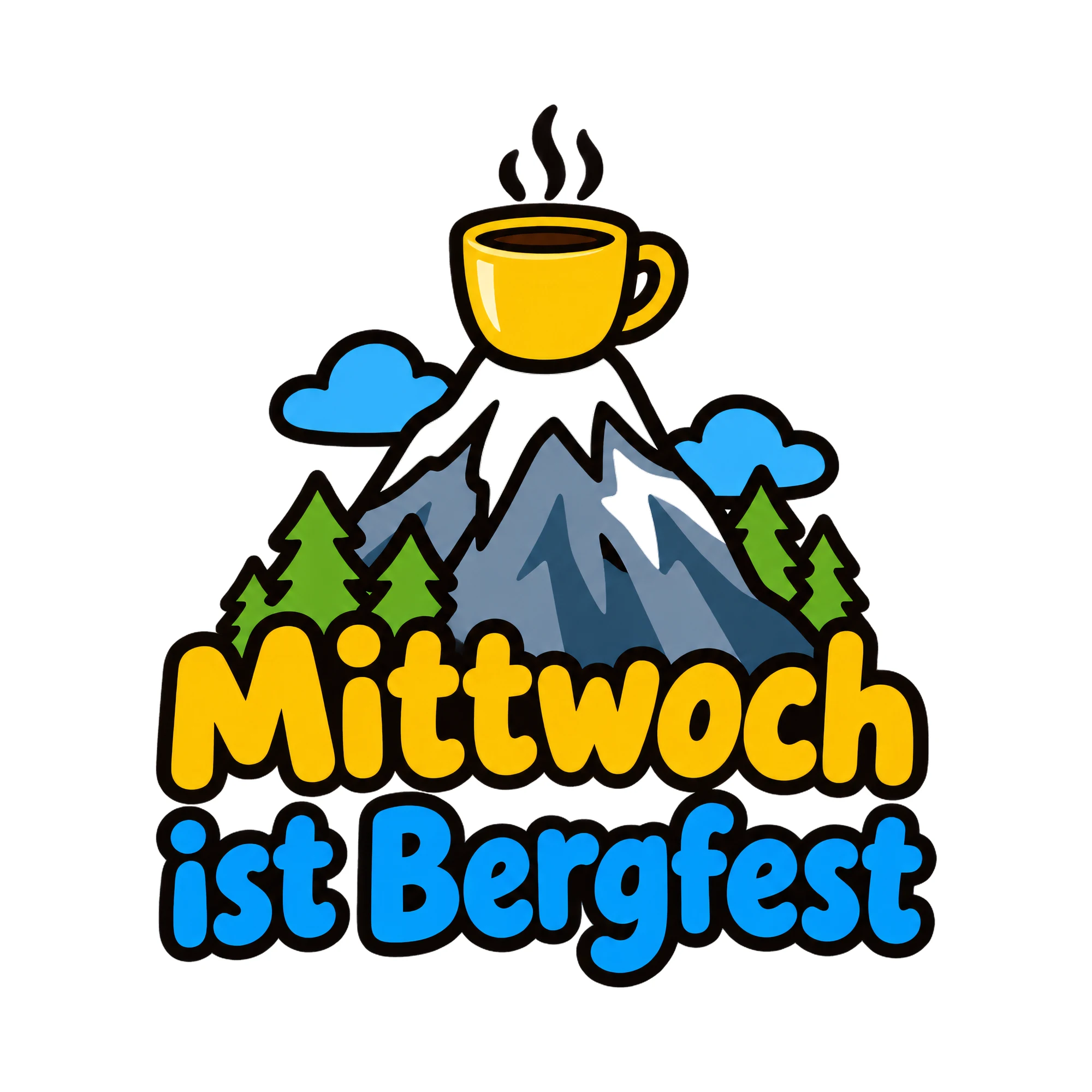 Bügelbild Mittwoch ist Bergfest als Grafik auf weißem Hintergrund (BB019845)