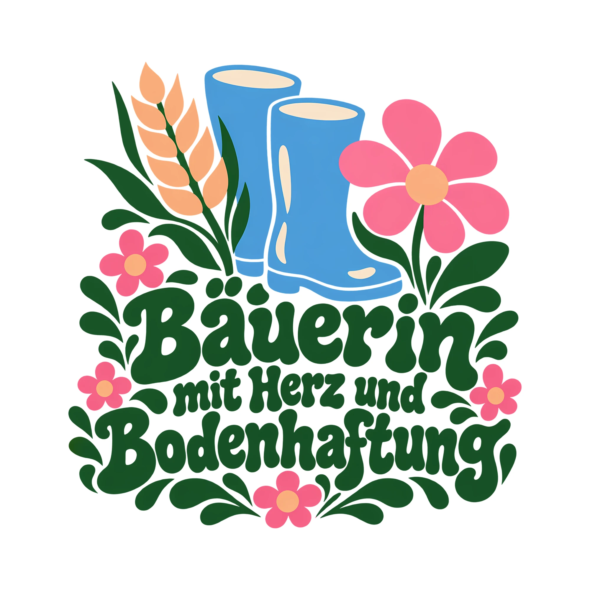 Bügelbild Bäuerin mit Herz und Bodenhaftung als Grafik auf weißem Hintergrund (BB013496)