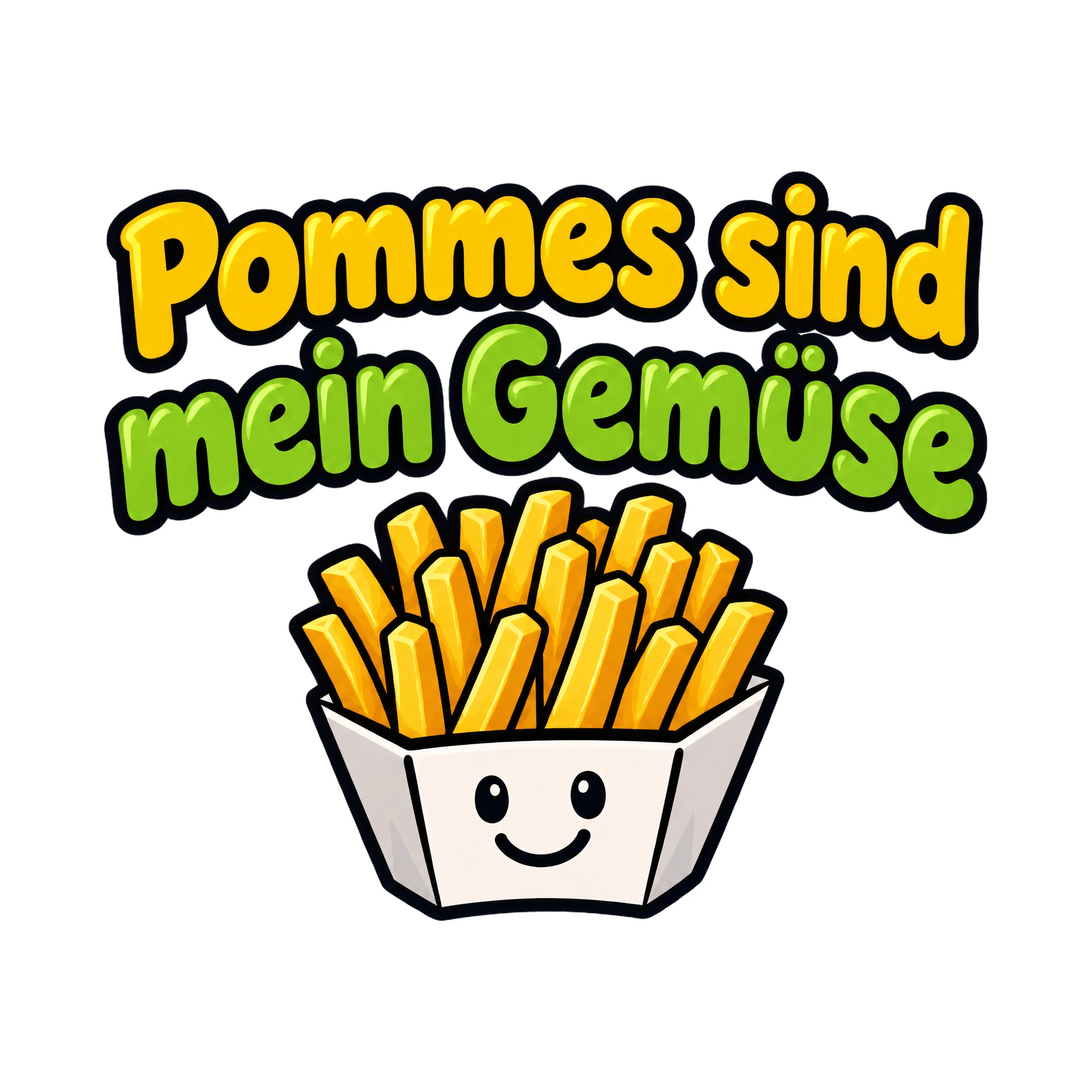 Bügelbild Pommes sind mein Gemüse als Grafik auf weißem Hintergrund (BB018482)