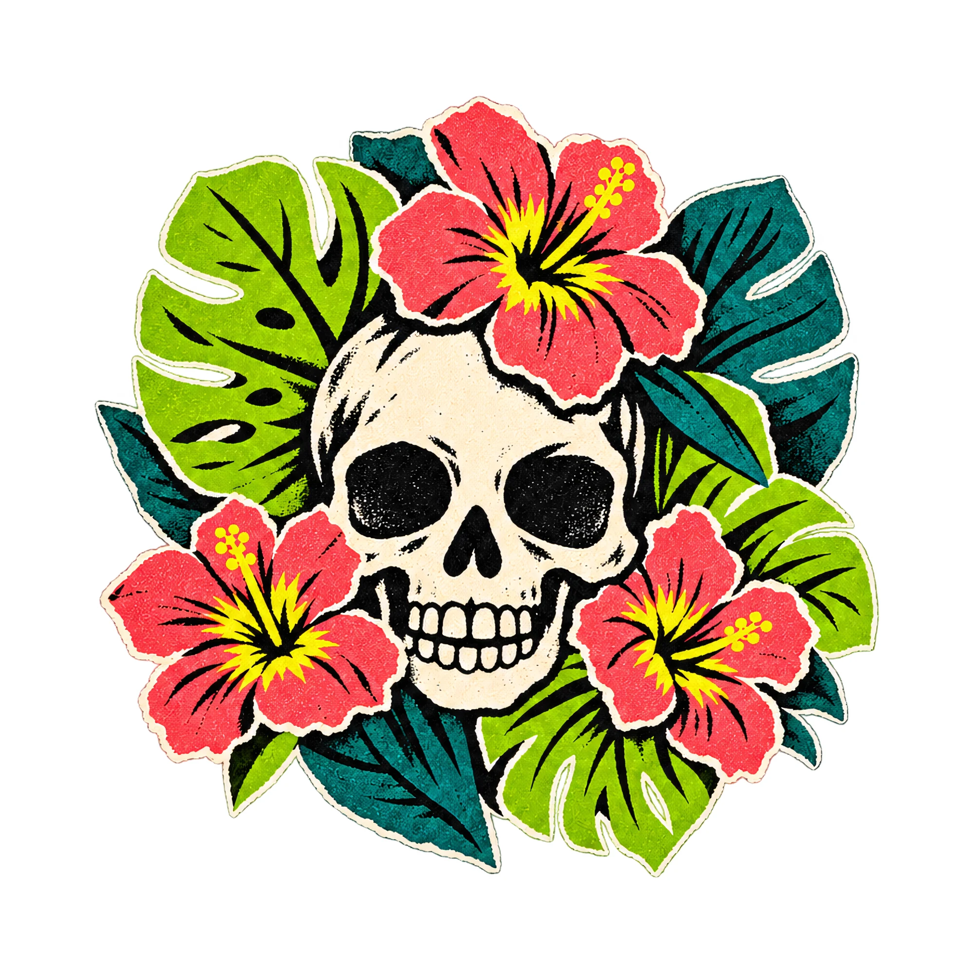 Bügelbild Totenkopf Collage Brasilien, Lustiger Shirt Motiv als Grafik auf weißem Hintergrund (BB016063)