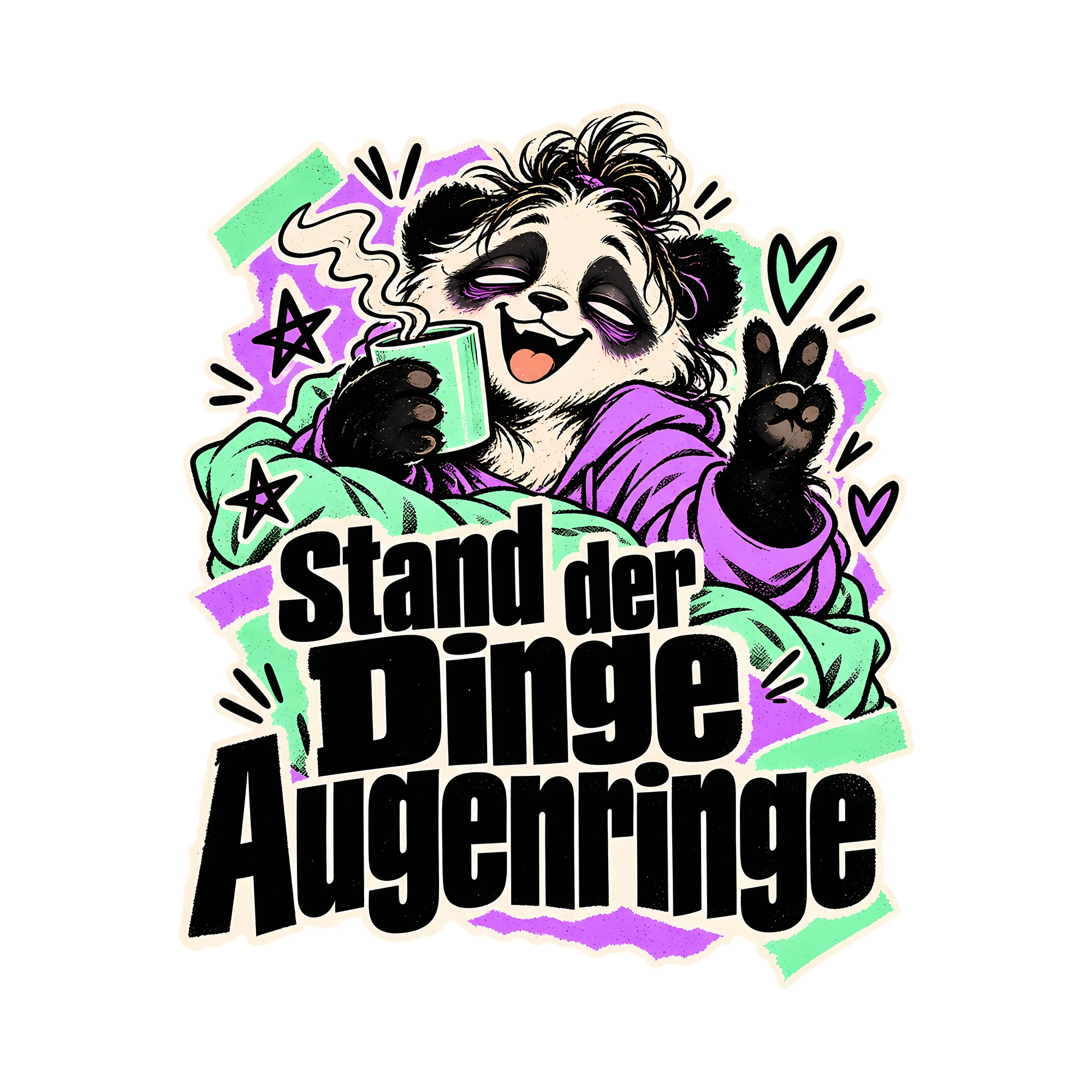 Bügelbild Stand der Dinge Augenringe, Lustiger Shirt Spruch als Grafik auf weißem Hintergrund (BB014720)