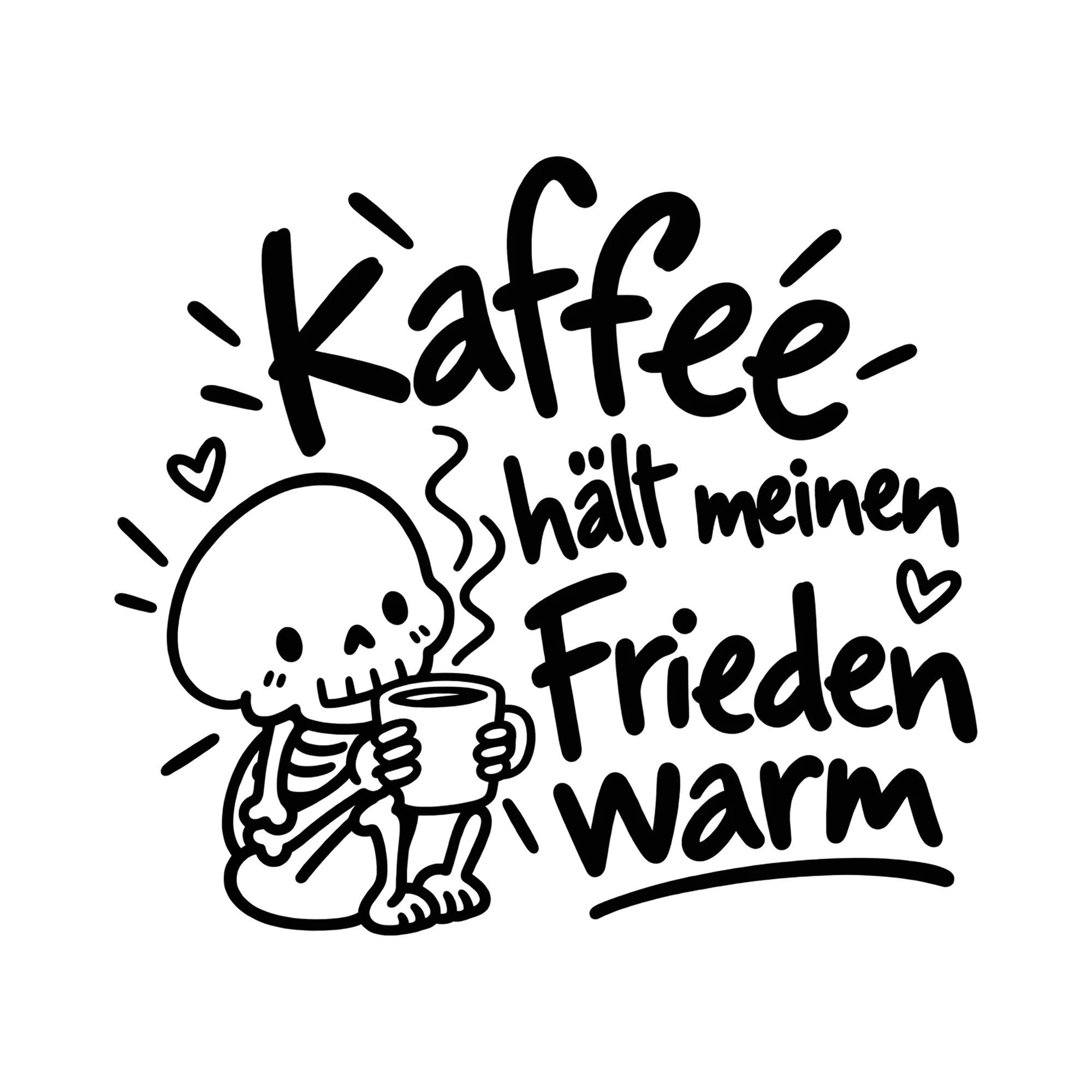 Bügelbild Kaffee hält meinen Frieden warm als Grafik auf weißem Hintergrund (BB012156)