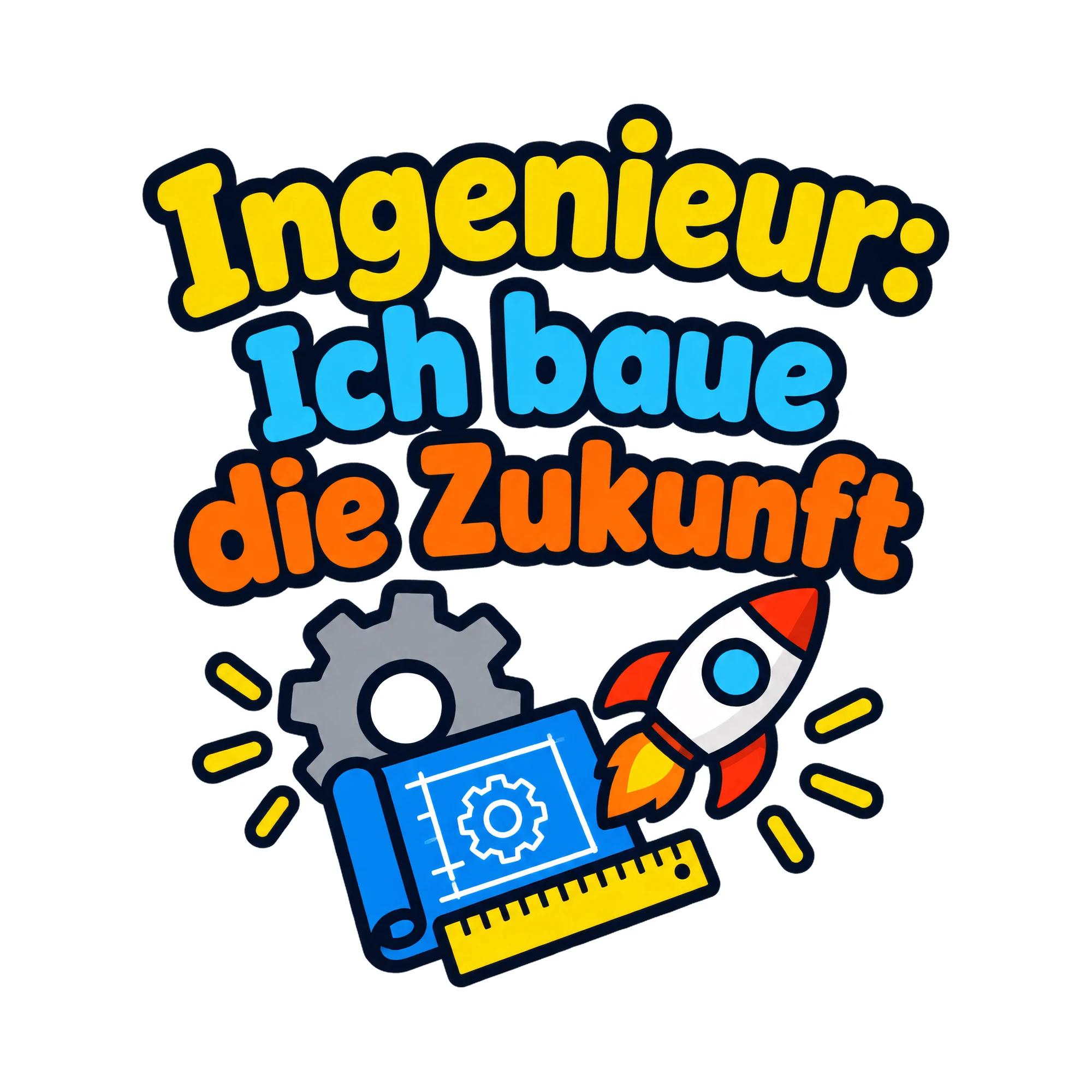 Bügelbild Ingenieur: Ich baue die Zukunft als Grafik auf weißem Hintergrund (BB018643)