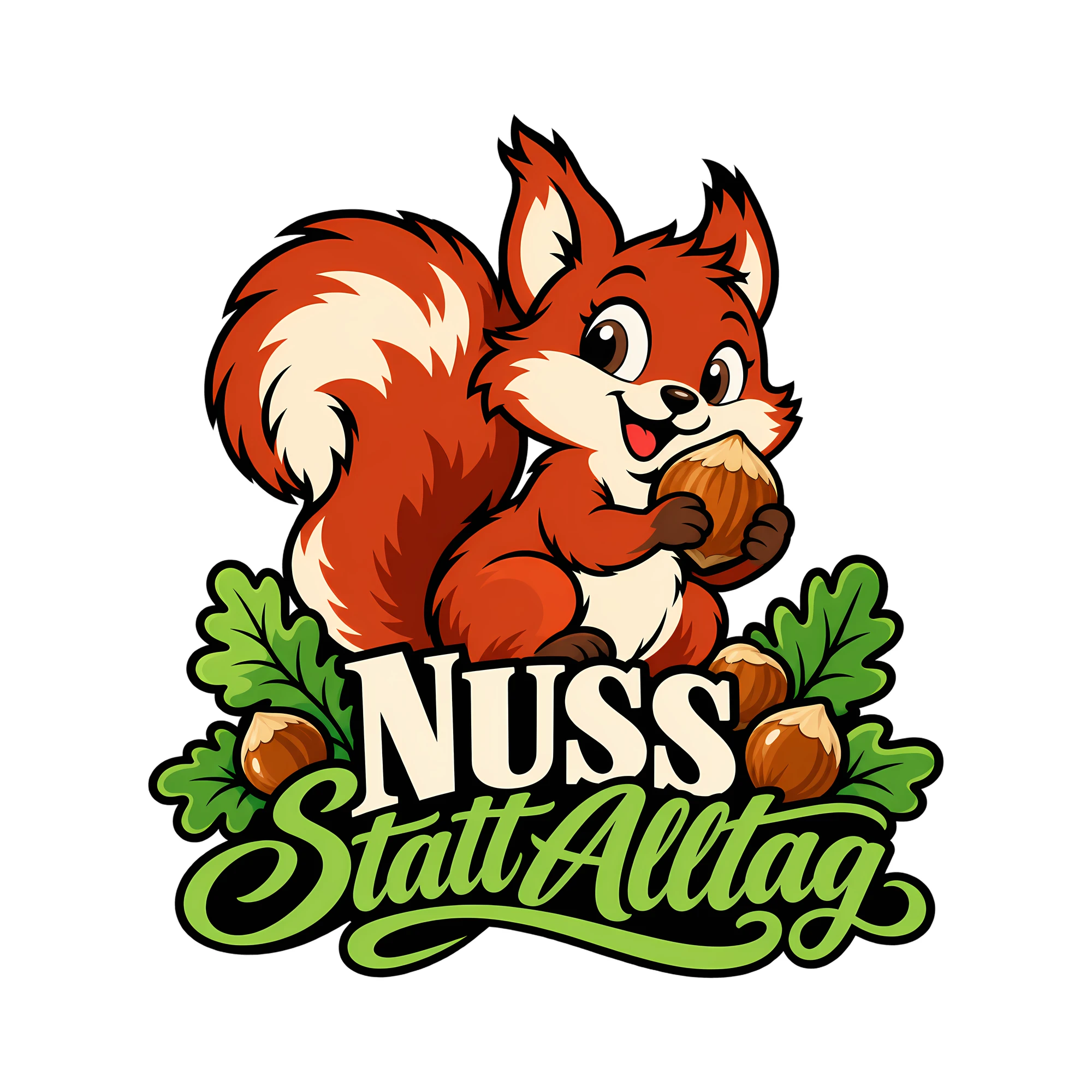 Bügelbild Nuss statt Alltag als Grafik auf weißem Hintergrund (BB012839)