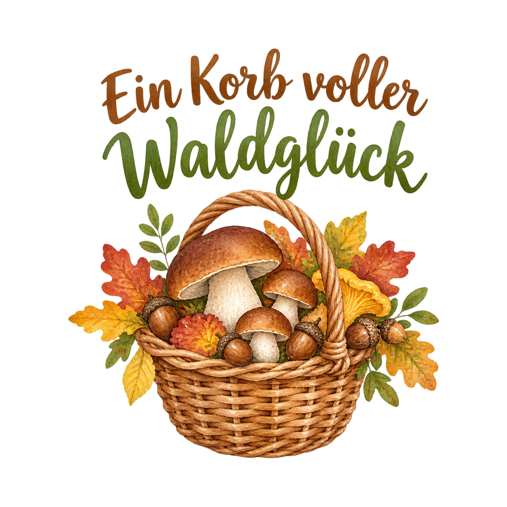 Bügelbild Ein Korb voller Waldglück als Grafik auf weißem Hintergrund (BB019346)