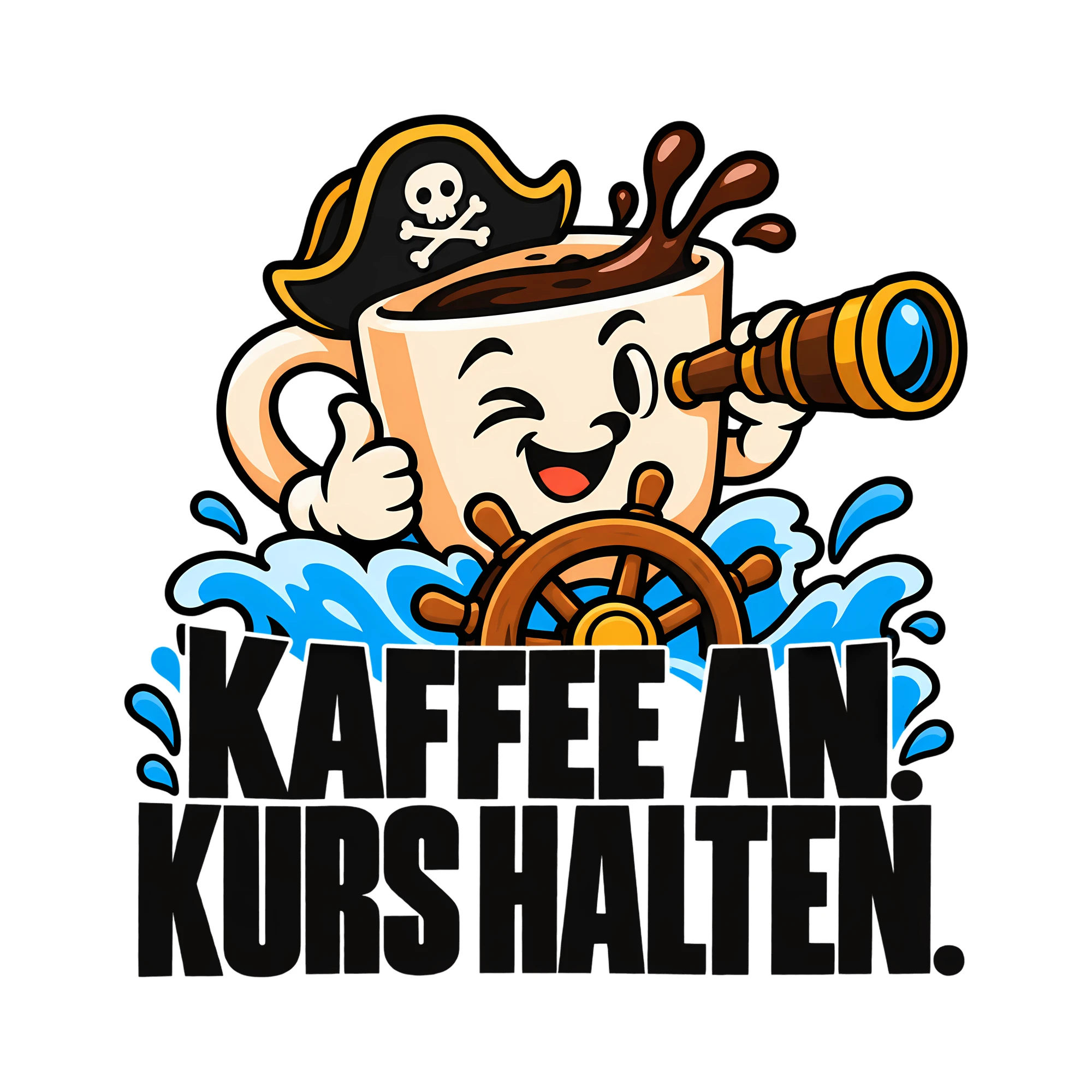 Bügelbild KAFFEE AN. KURS HALTEN. als Grafik auf weißem Hintergrund (BB012144)