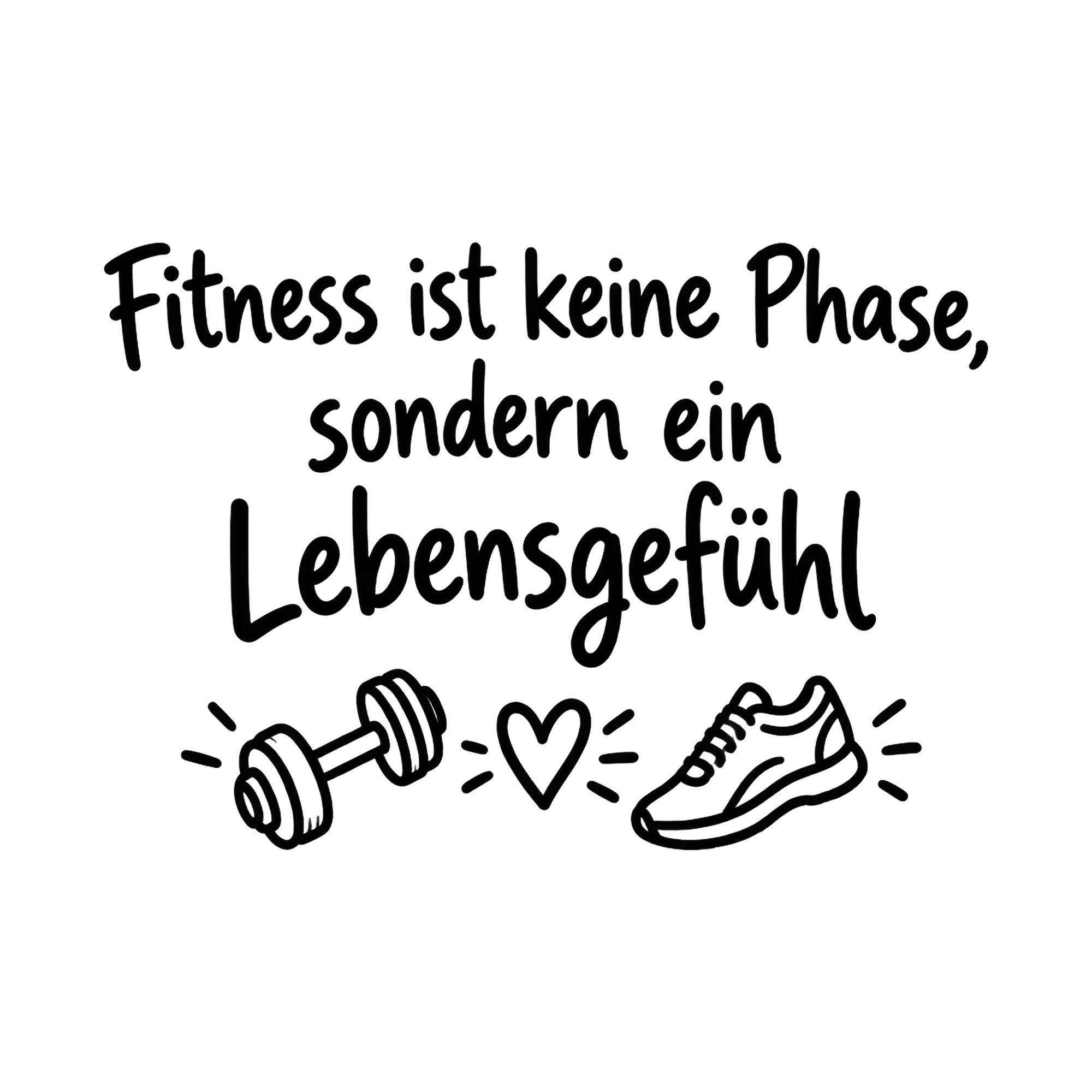 Bügelbild Fitness ist keine Phase, sondern ein Lebensgefühl, Sport Shirt Spruch als Grafik auf weißem Hintergrund (BB016514)