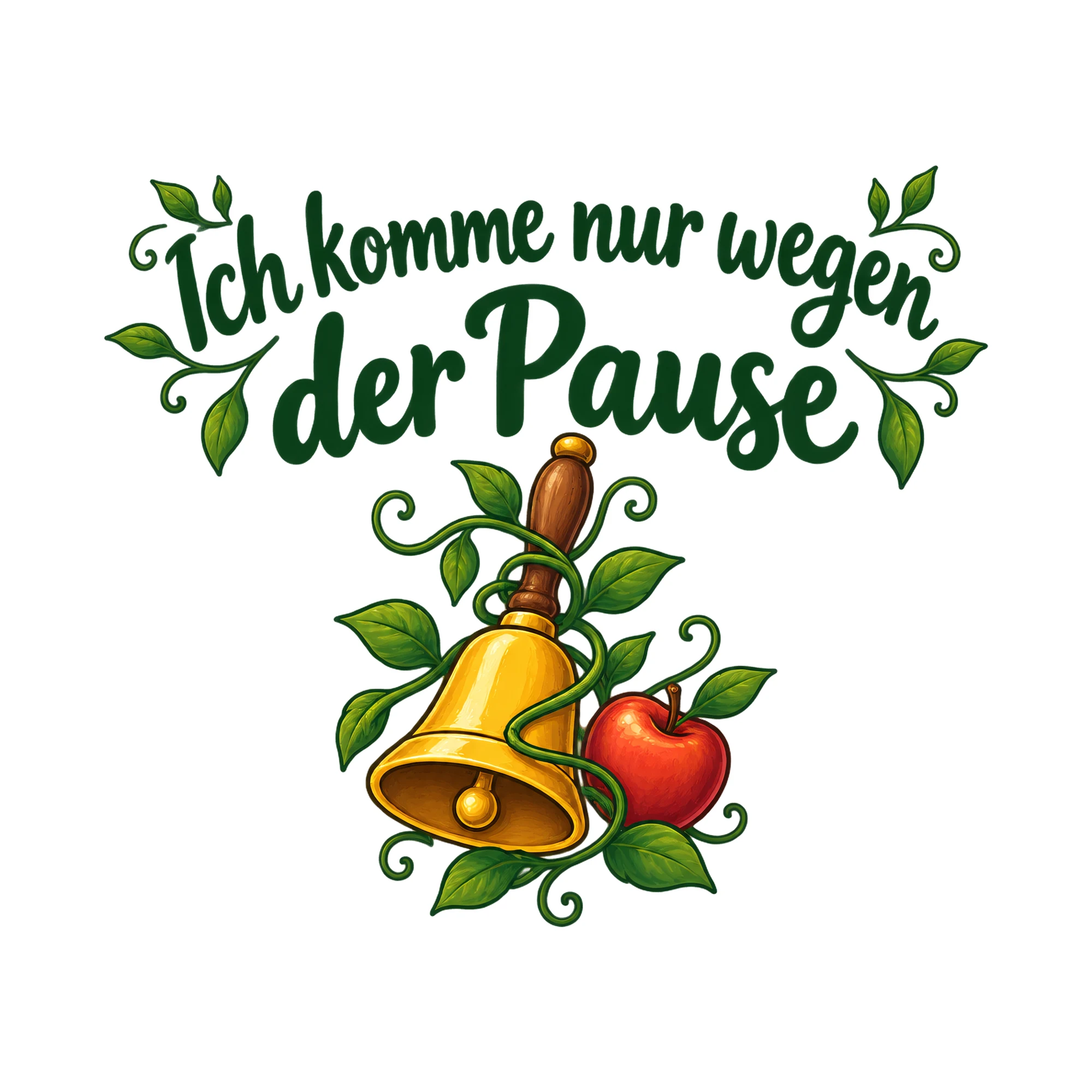 Bügelbild Ich komme nur wegen der Pause, Lustiger Shirt Spruch als Grafik auf weißem Hintergrund (BB020132)