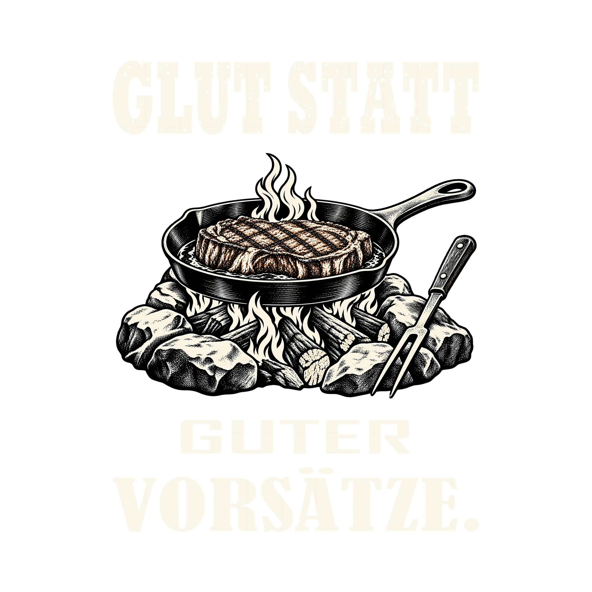 Bügelbild GLUT STATT GUTER VORSÄTZE. als Grafik auf weißem Hintergrund (BB012038)