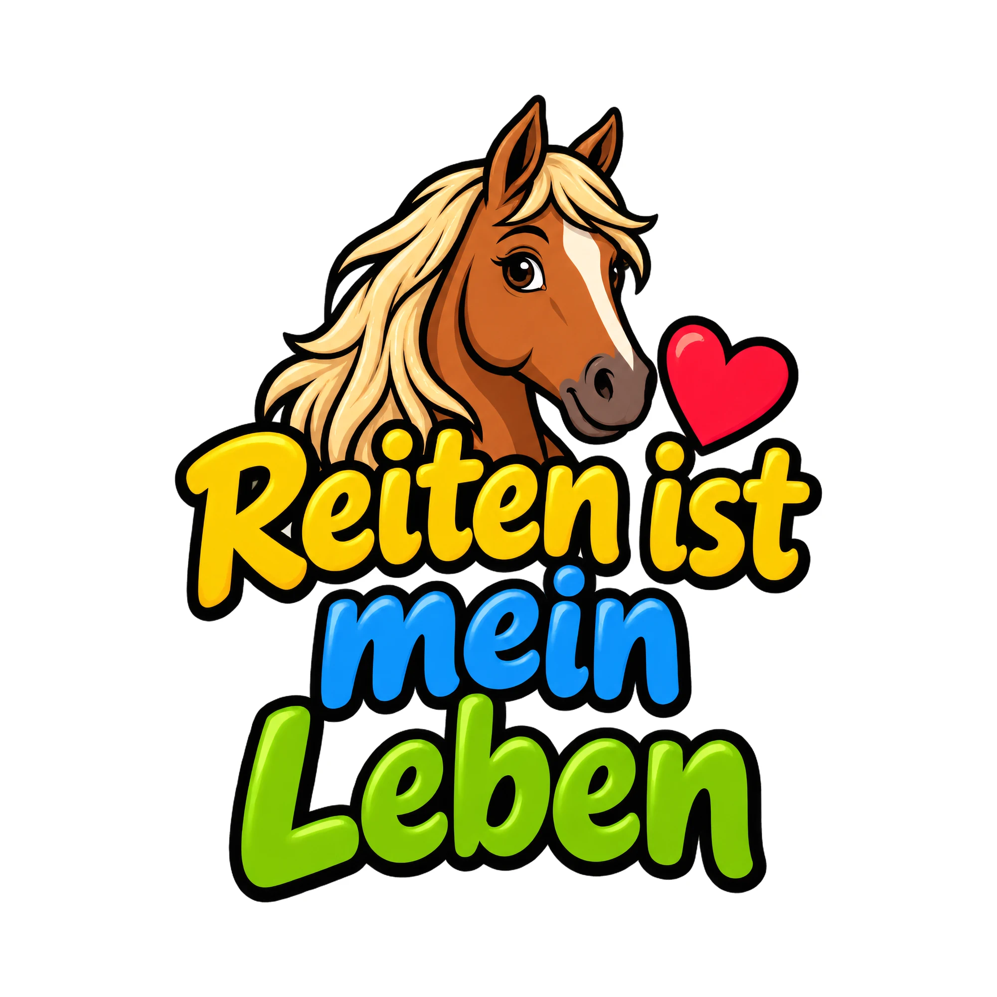 Bügelbild Reiten ist mein Leben, Tiere Shirt Spruch als Grafik auf weißem Hintergrund (BB016583)