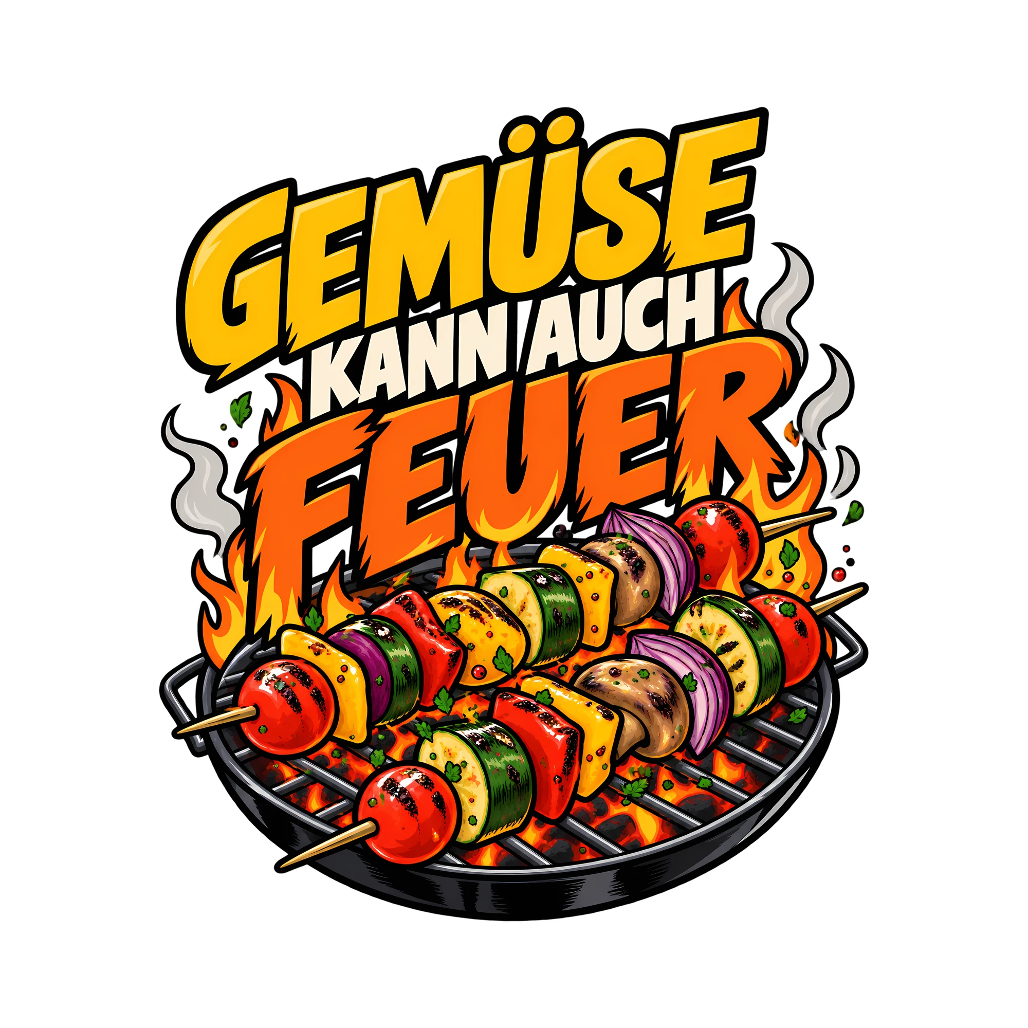 Bügelbild GEMÜSE KANN AUCH FEUER als Grafik auf weißem Hintergrund (BB012179)
